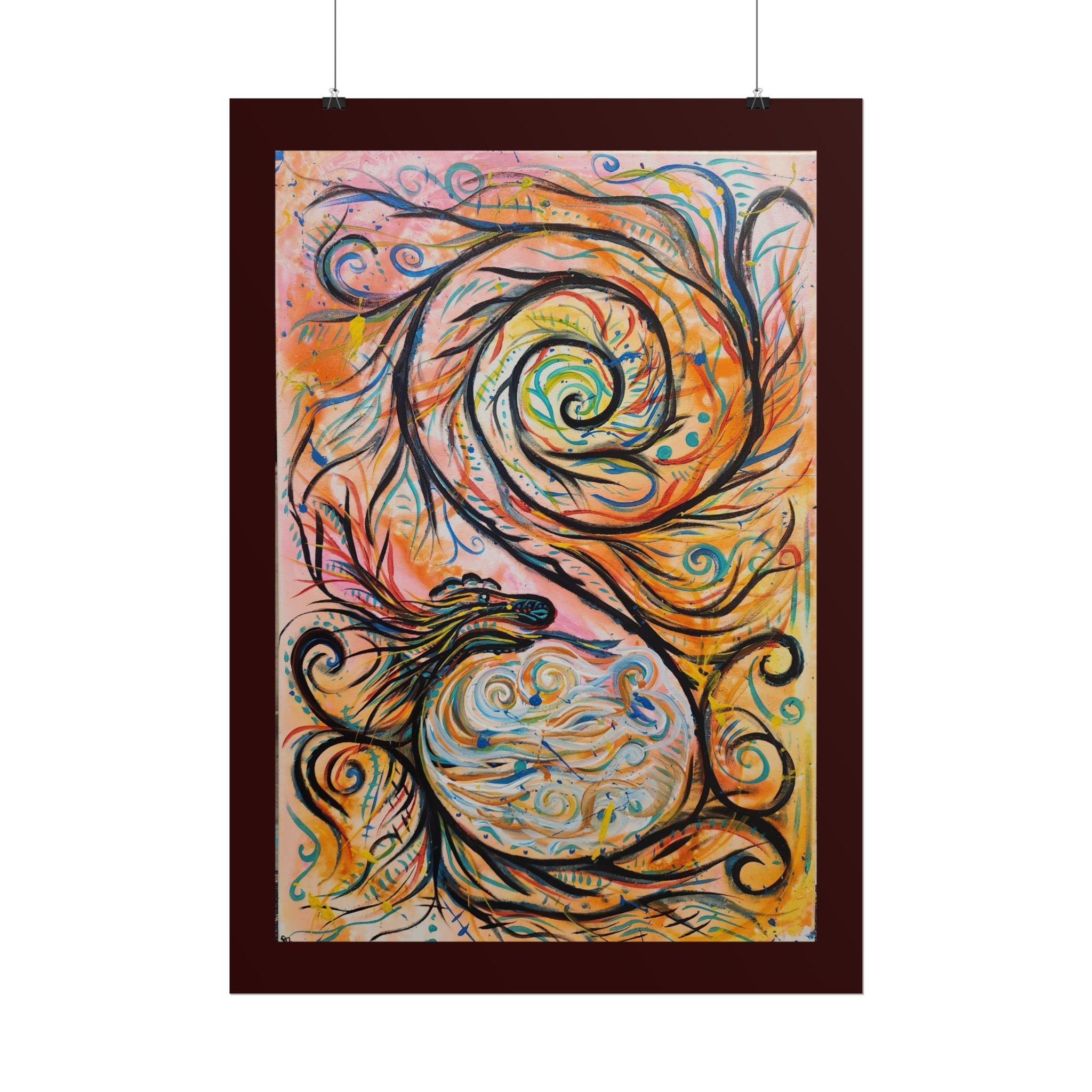 Abstract Spiral Dragon Art Poster – Colorful Swirl Wall Print
