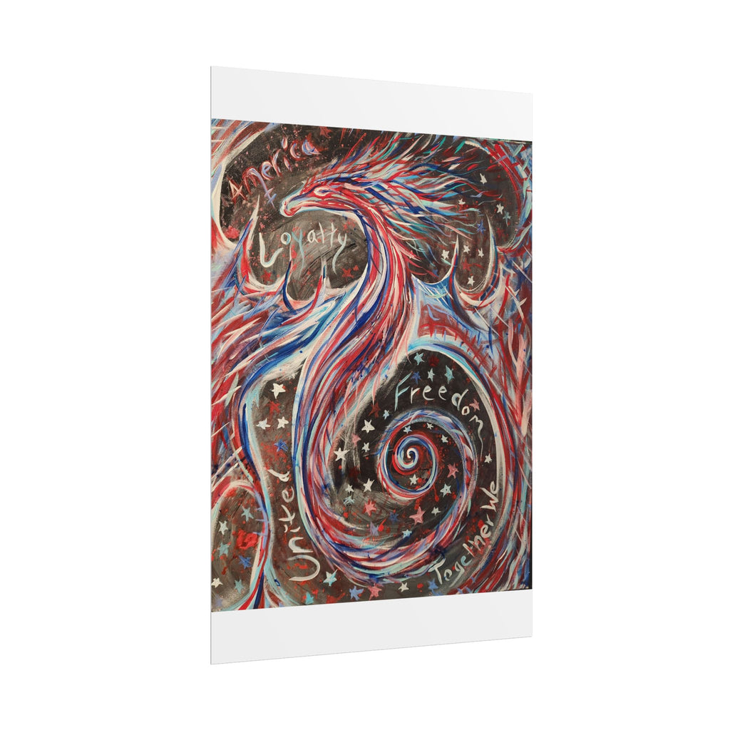 Rolled Poster — Patriotic Swirl Art Print: "Freedom, Unity, Loyalty" Red White Blue Decor
