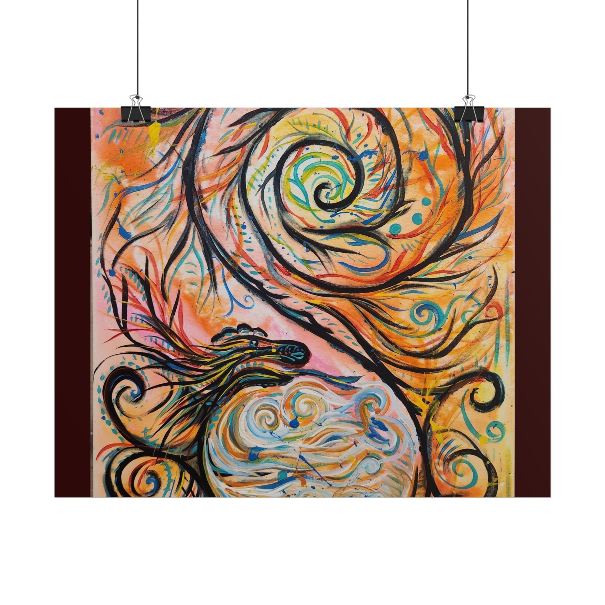 Abstract Spiral Dragon Art Poster – Colorful Swirl Wall Print