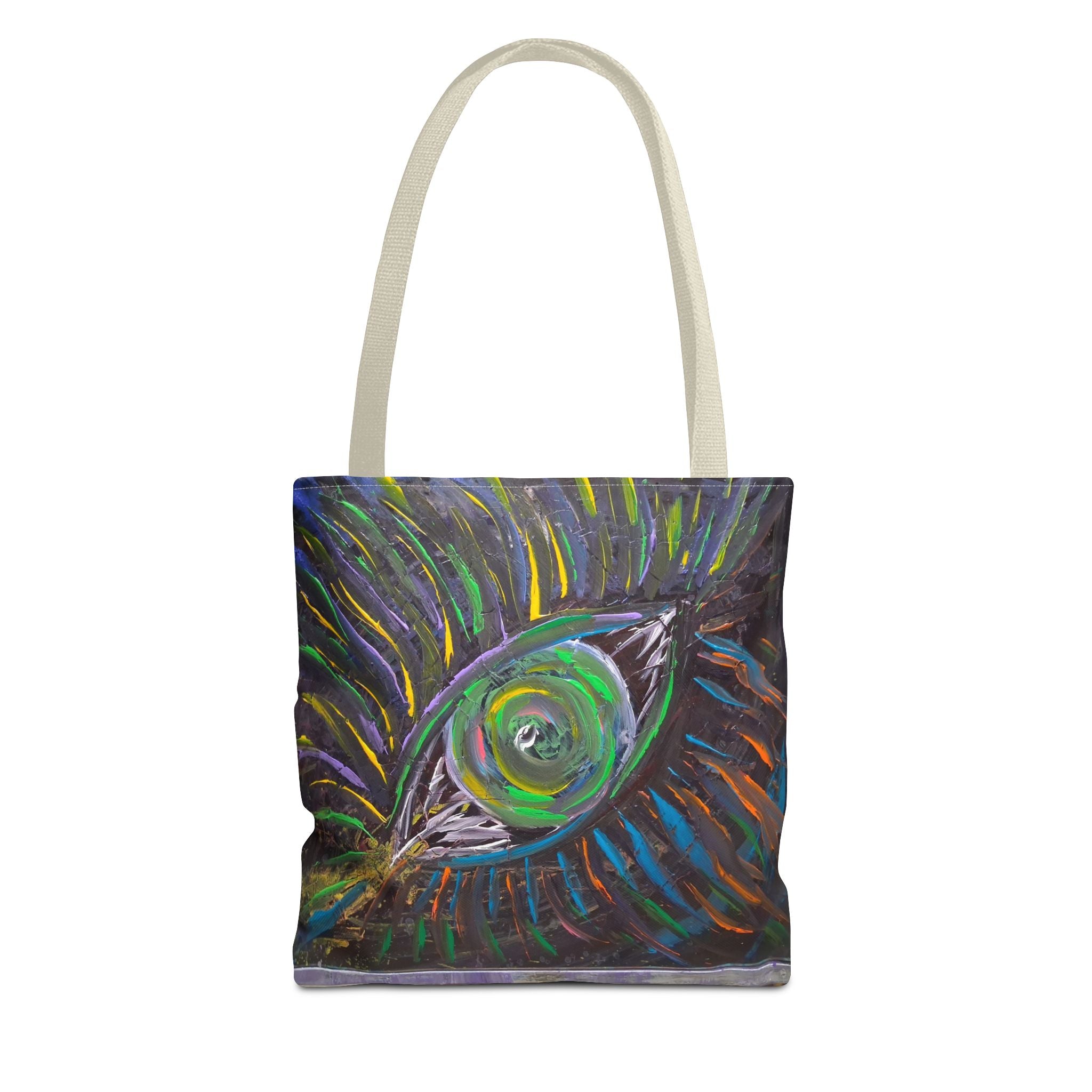 Peacock Eye Art Tote Bag — Colorful Boho AOP Canvas Tote