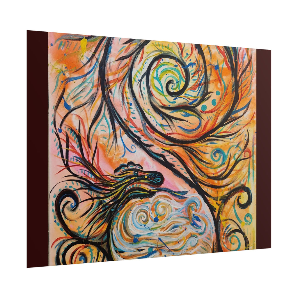 Abstract Spiral Dragon Art Poster – Colorful Swirl Wall Print
