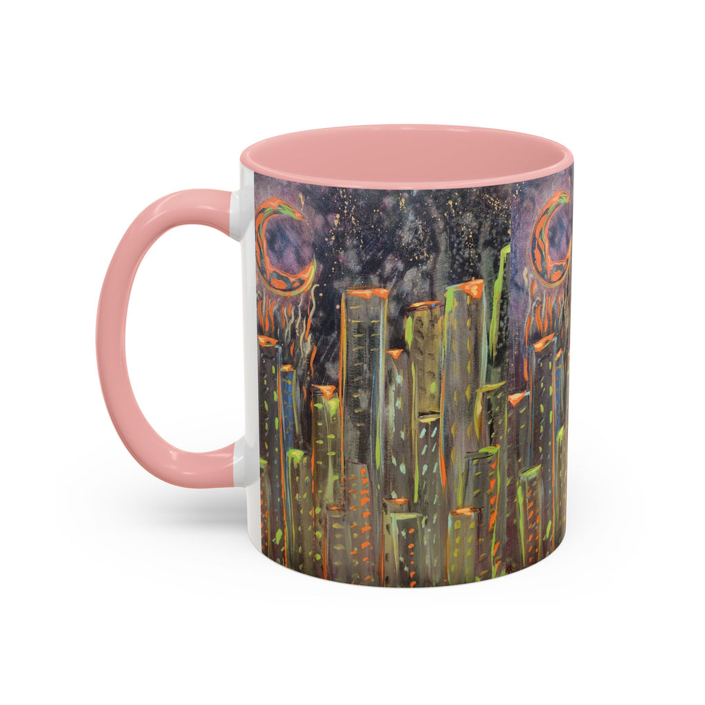 Cityscape Night Coffee Mug — Neon Skyline Art Accent Mug