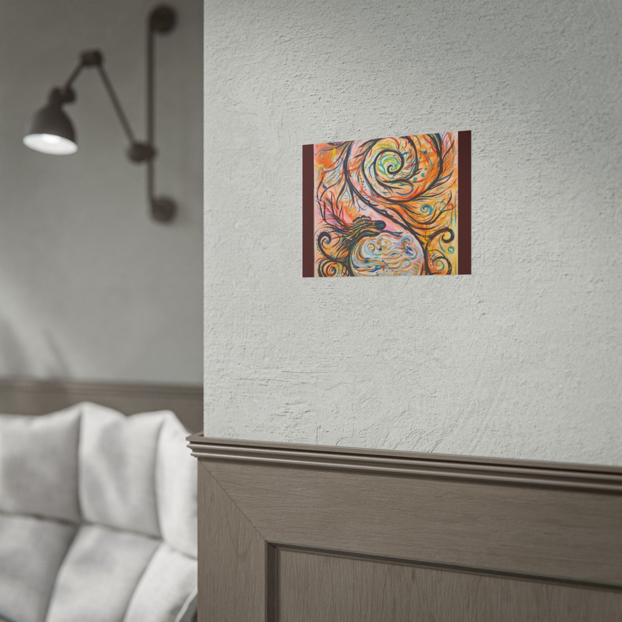 Abstract Spiral Dragon Art Poster – Colorful Swirl Wall Print