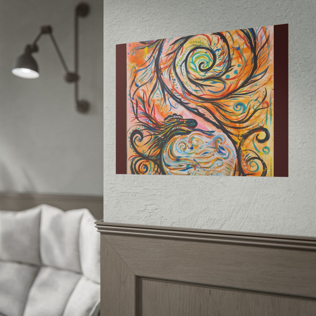 Abstract Spiral Dragon Art Poster – Colorful Swirl Wall Print