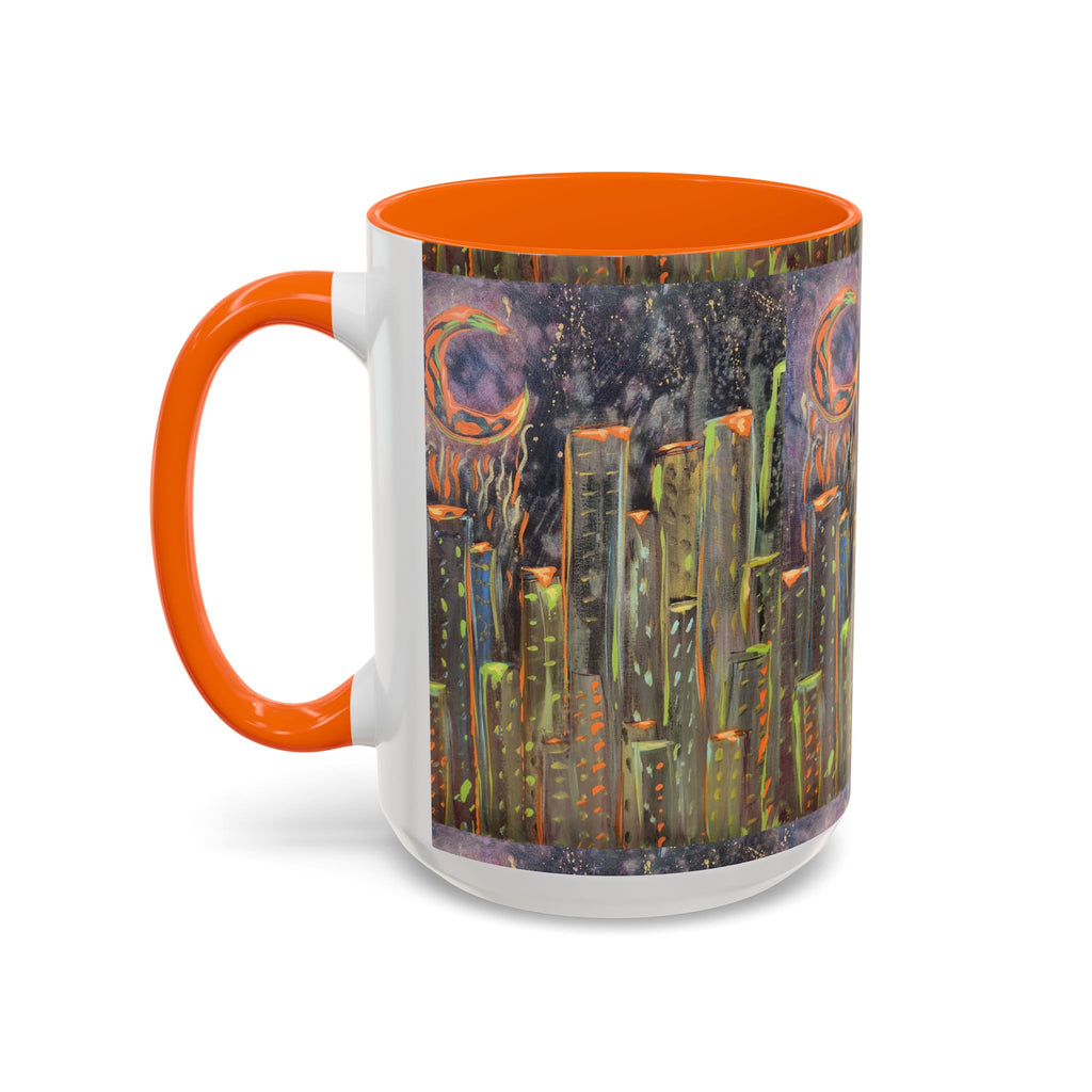 Cityscape Night Coffee Mug — Neon Skyline Art Accent Mug