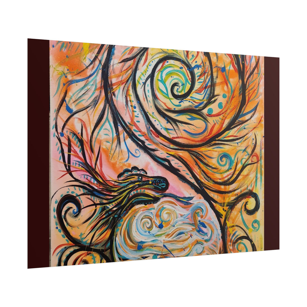 Abstract Spiral Dragon Art Poster – Colorful Swirl Wall Print