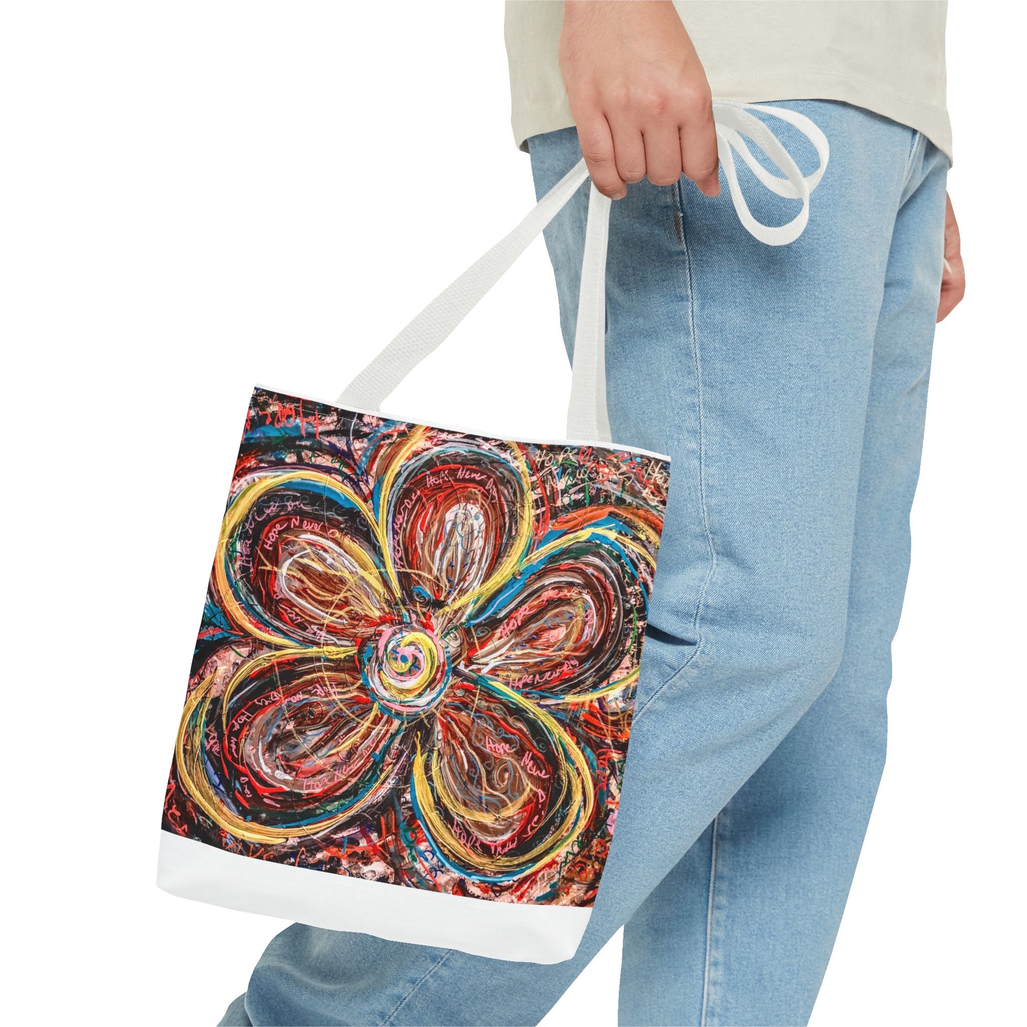 Abstract Flower Tote Bag — Colorful Swirl Bloom All-Over Print Tote