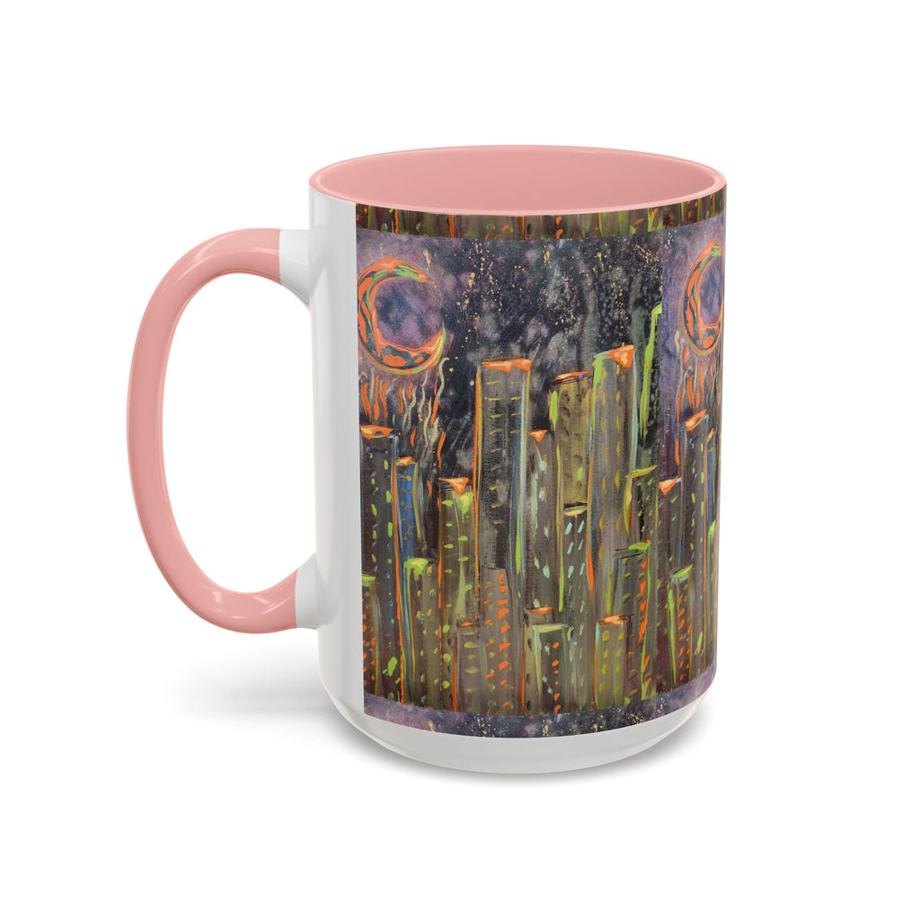 Cityscape Night Coffee Mug — Neon Skyline Art Accent Mug