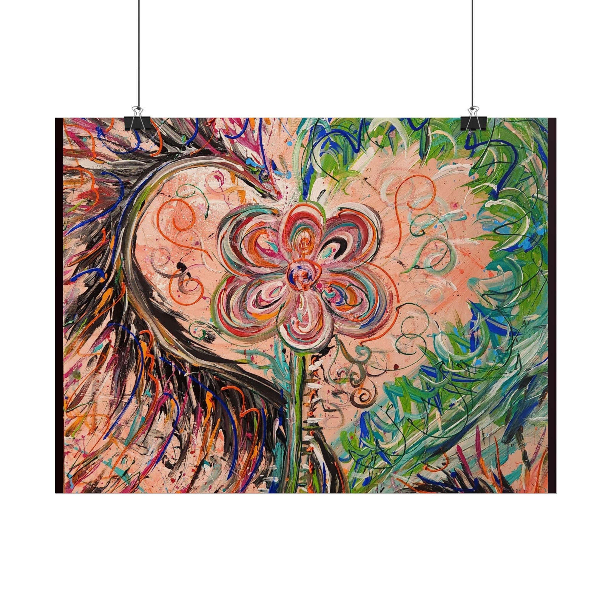 Dragon Abstract Floral Heart Poster — Colorful Swirl Flower Art Print (Rolled Poster)