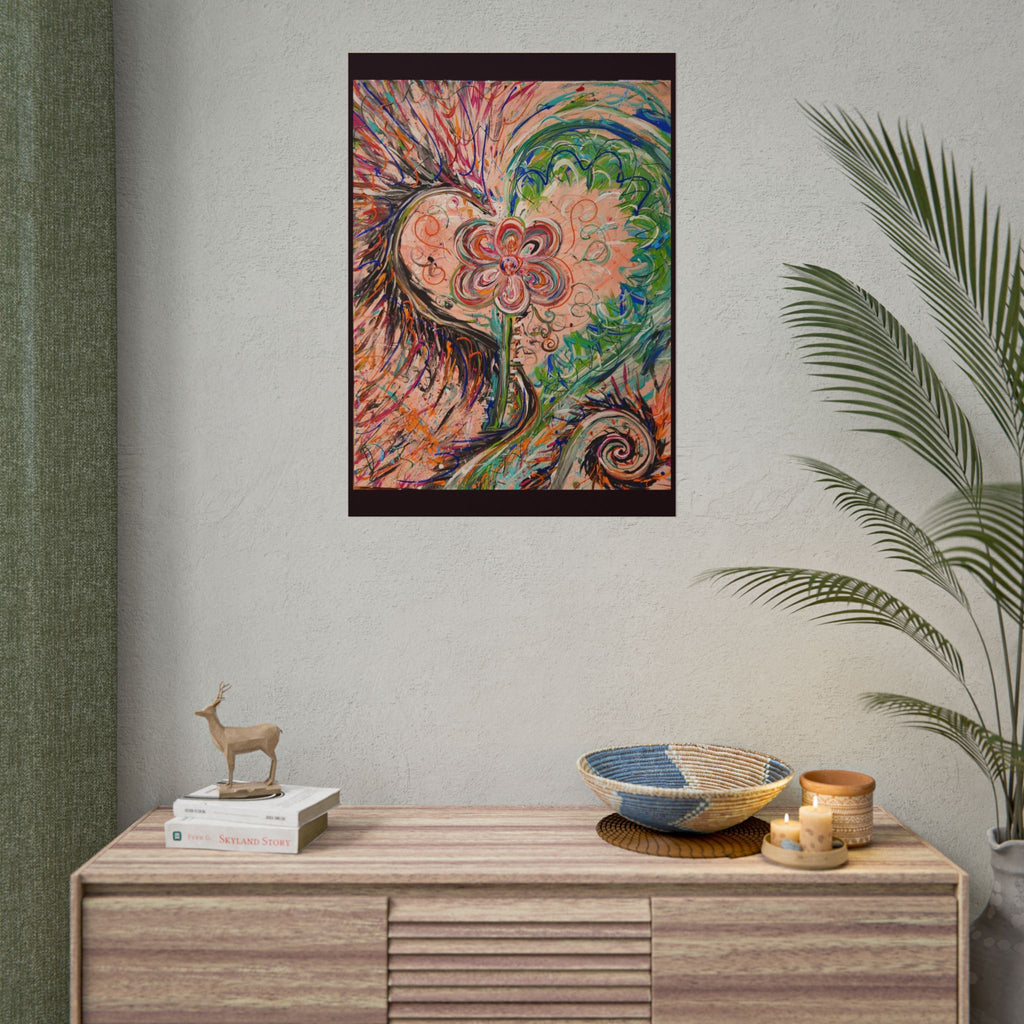 Dragon Abstract Floral Heart Poster — Colorful Swirl Flower Art Print (Rolled Poster)