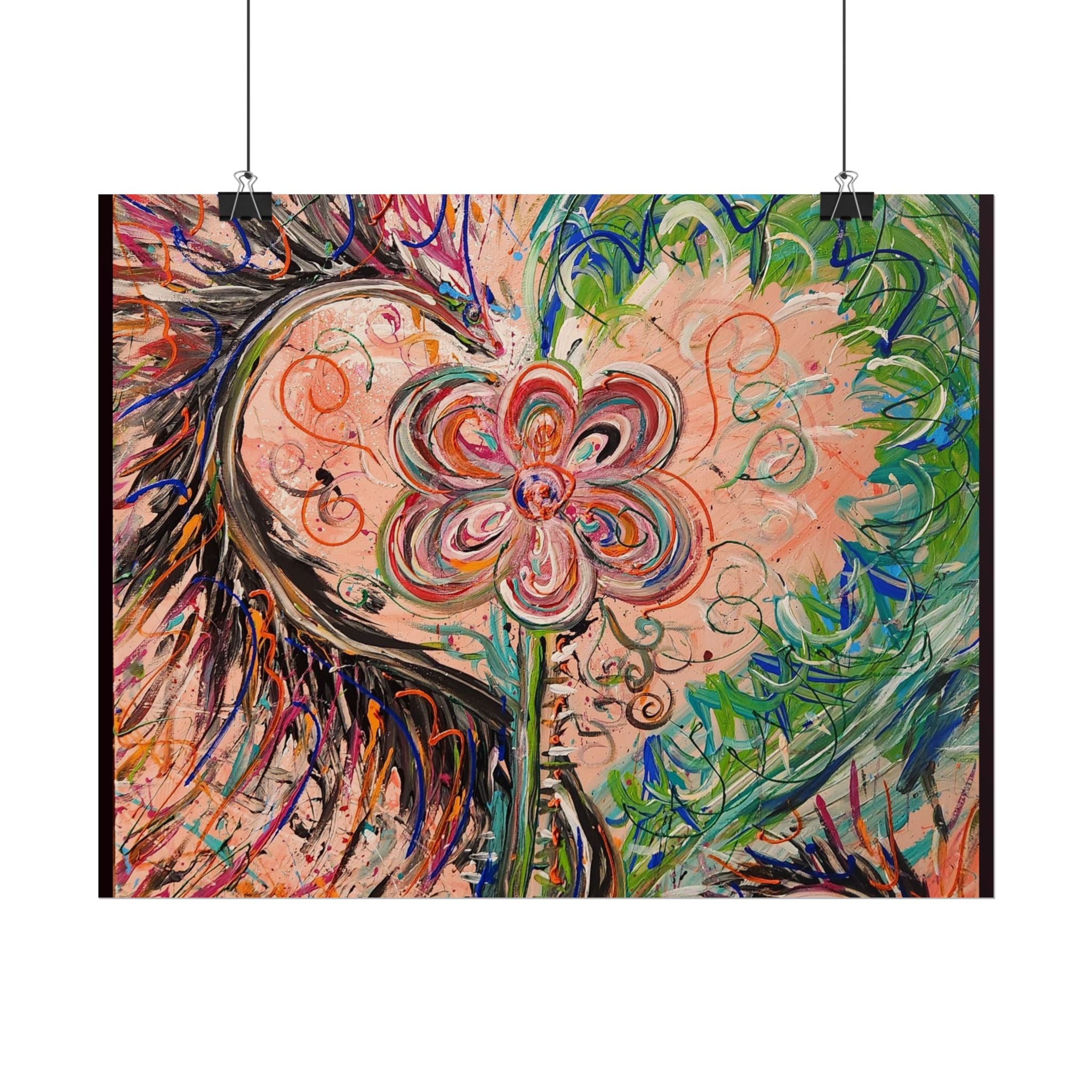 Dragon Abstract Floral Heart Poster — Colorful Swirl Flower Art Print (Rolled Poster)