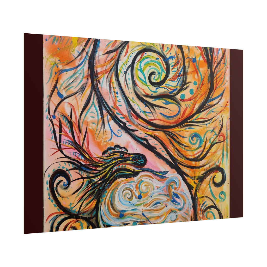 Abstract Spiral Dragon Art Poster – Colorful Swirl Wall Print