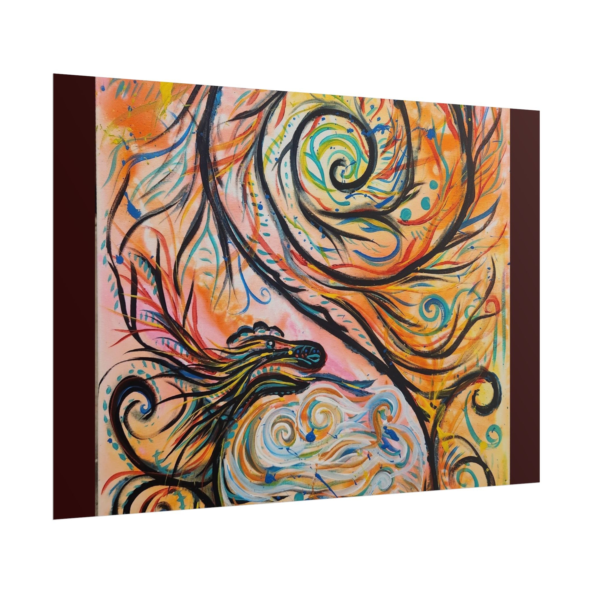 Abstract Spiral Dragon Art Poster – Colorful Swirl Wall Print