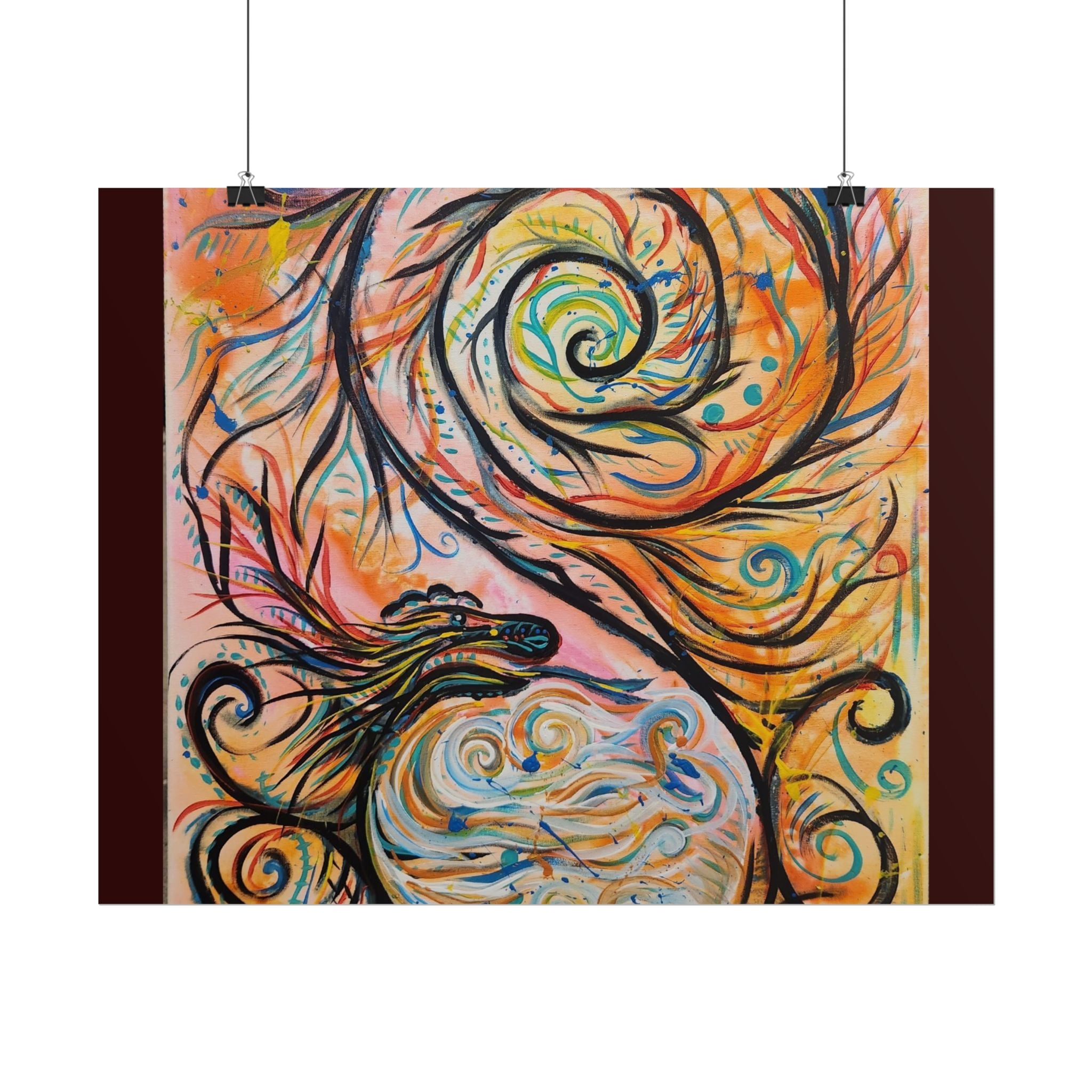 Abstract Spiral Dragon Art Poster – Colorful Swirl Wall Print