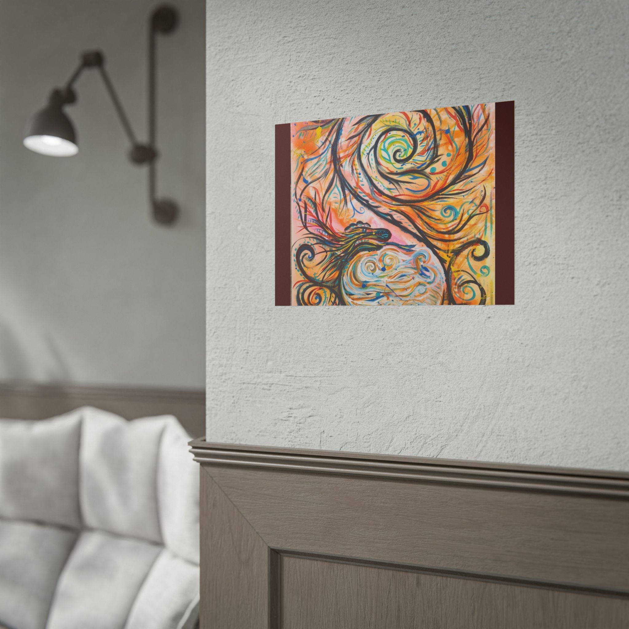 Abstract Spiral Dragon Art Poster – Colorful Swirl Wall Print