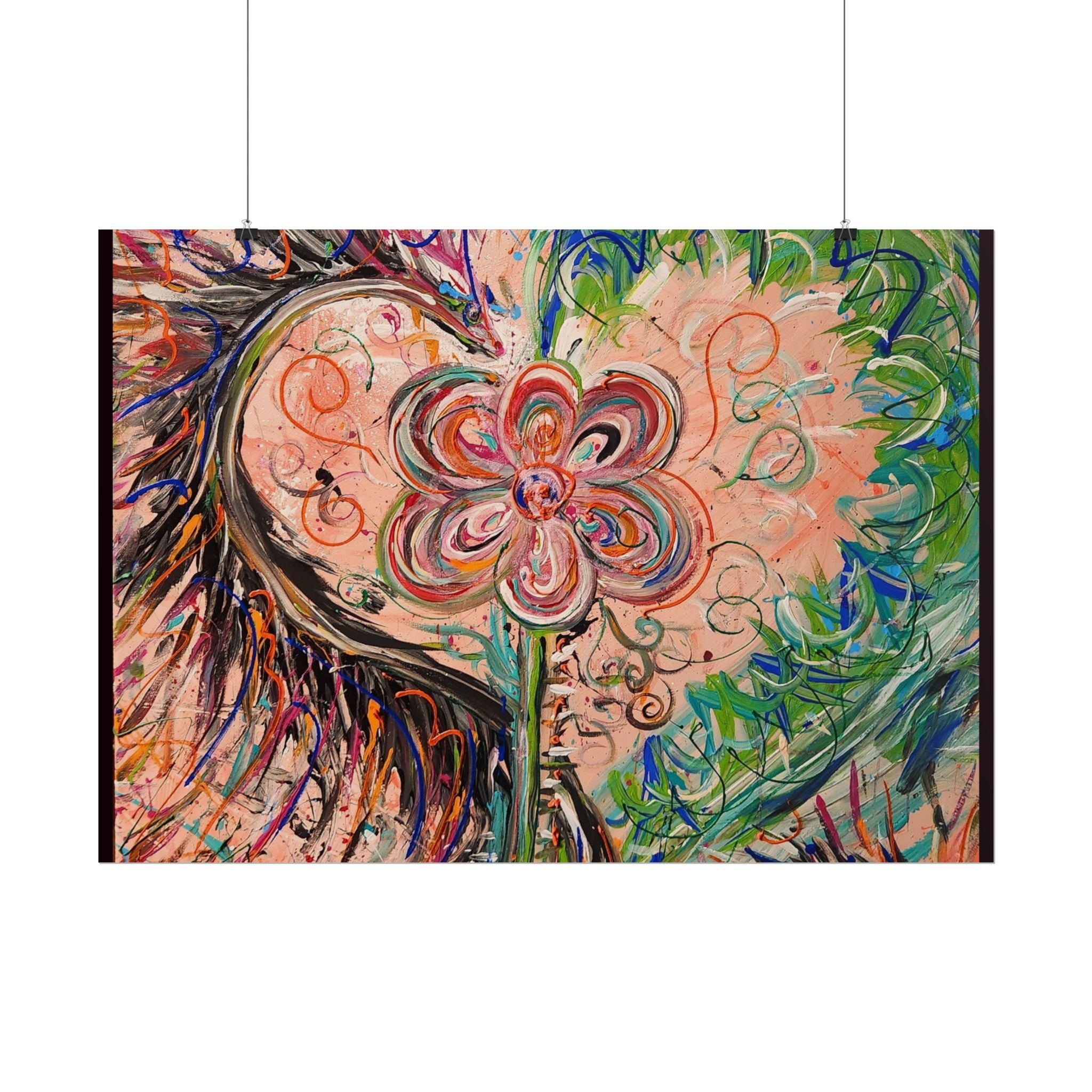 Dragon Abstract Floral Heart Poster — Colorful Swirl Flower Art Print (Rolled Poster)