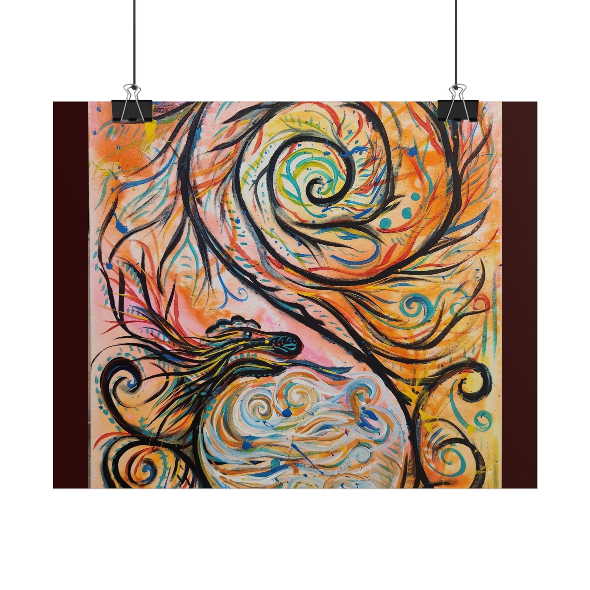 Abstract Spiral Dragon Art Poster – Colorful Swirl Wall Print