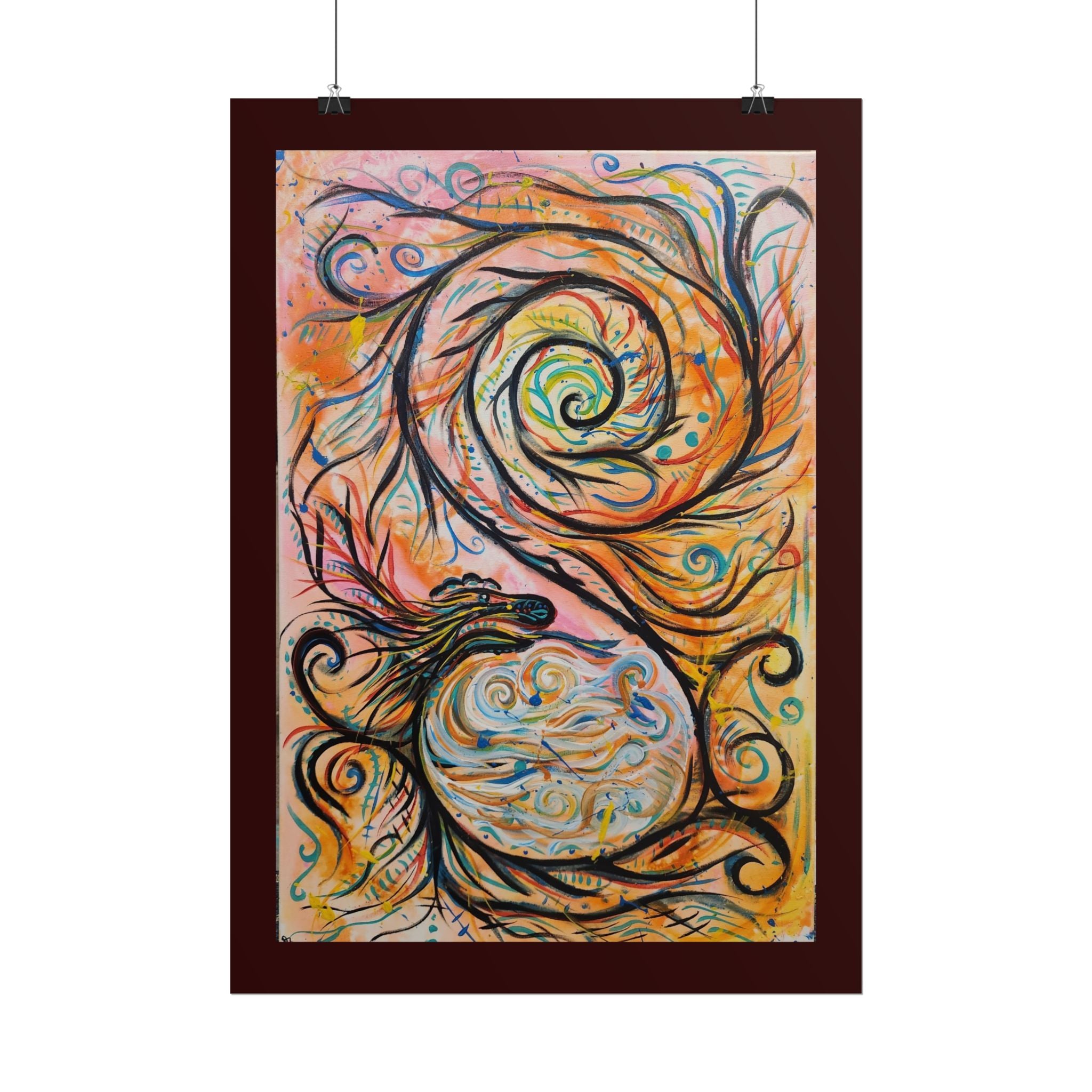 Abstract Spiral Dragon Art Poster – Colorful Swirl Wall Print