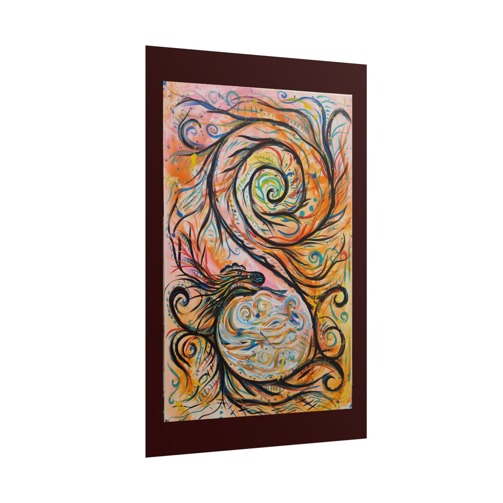 Abstract Spiral Dragon Art Poster – Colorful Swirl Wall Print