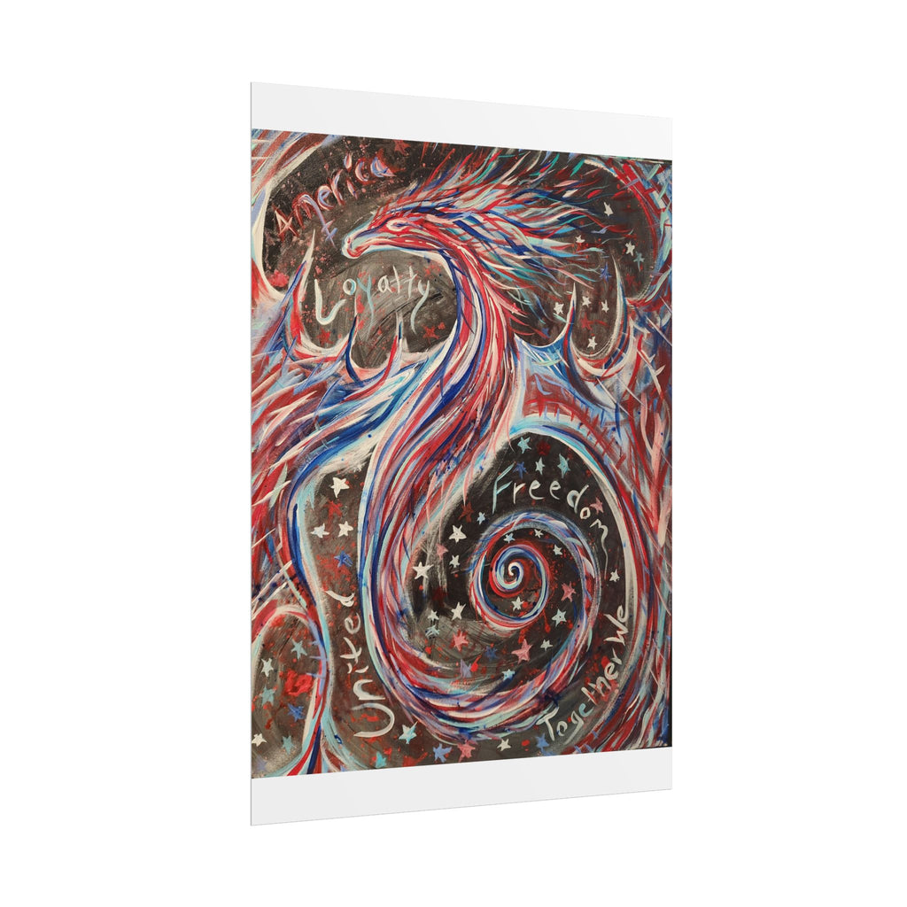 Rolled Poster — Patriotic Swirl Art Print: "Freedom, Unity, Loyalty" Red White Blue Decor