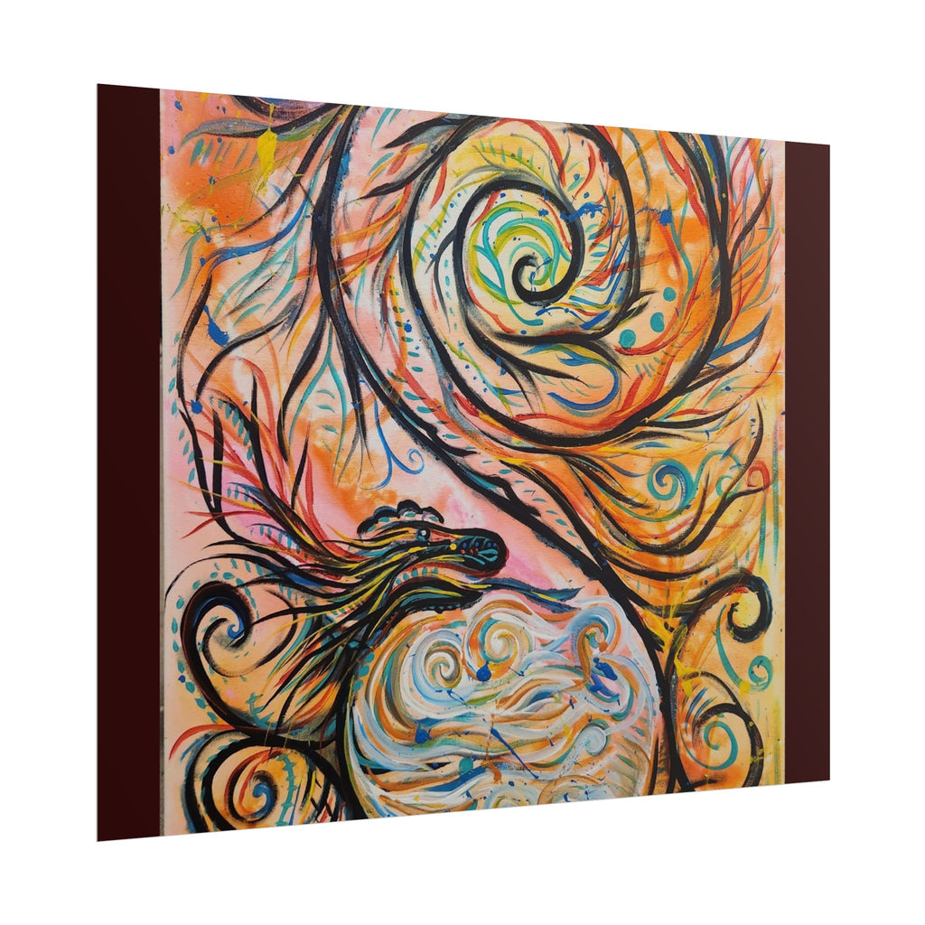 Abstract Spiral Dragon Art Poster – Colorful Swirl Wall Print