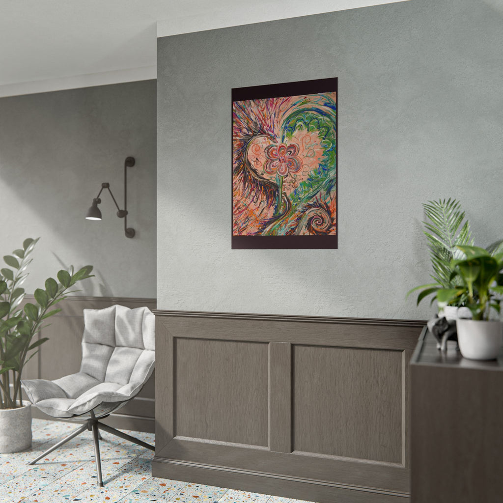 Dragon Abstract Floral Heart Poster — Colorful Swirl Flower Art Print (Rolled Poster)