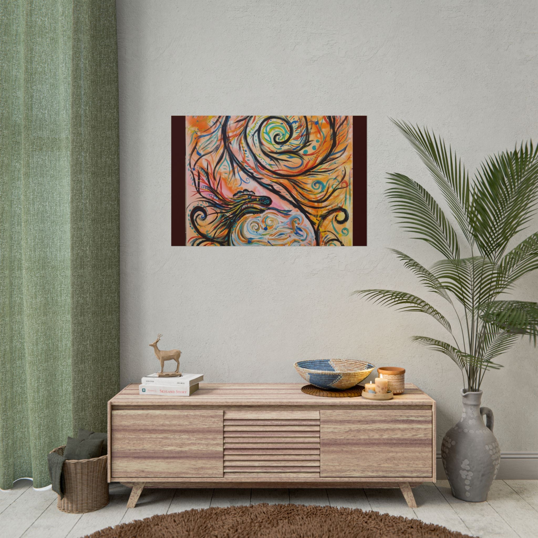 Abstract Spiral Dragon Art Poster – Colorful Swirl Wall Print