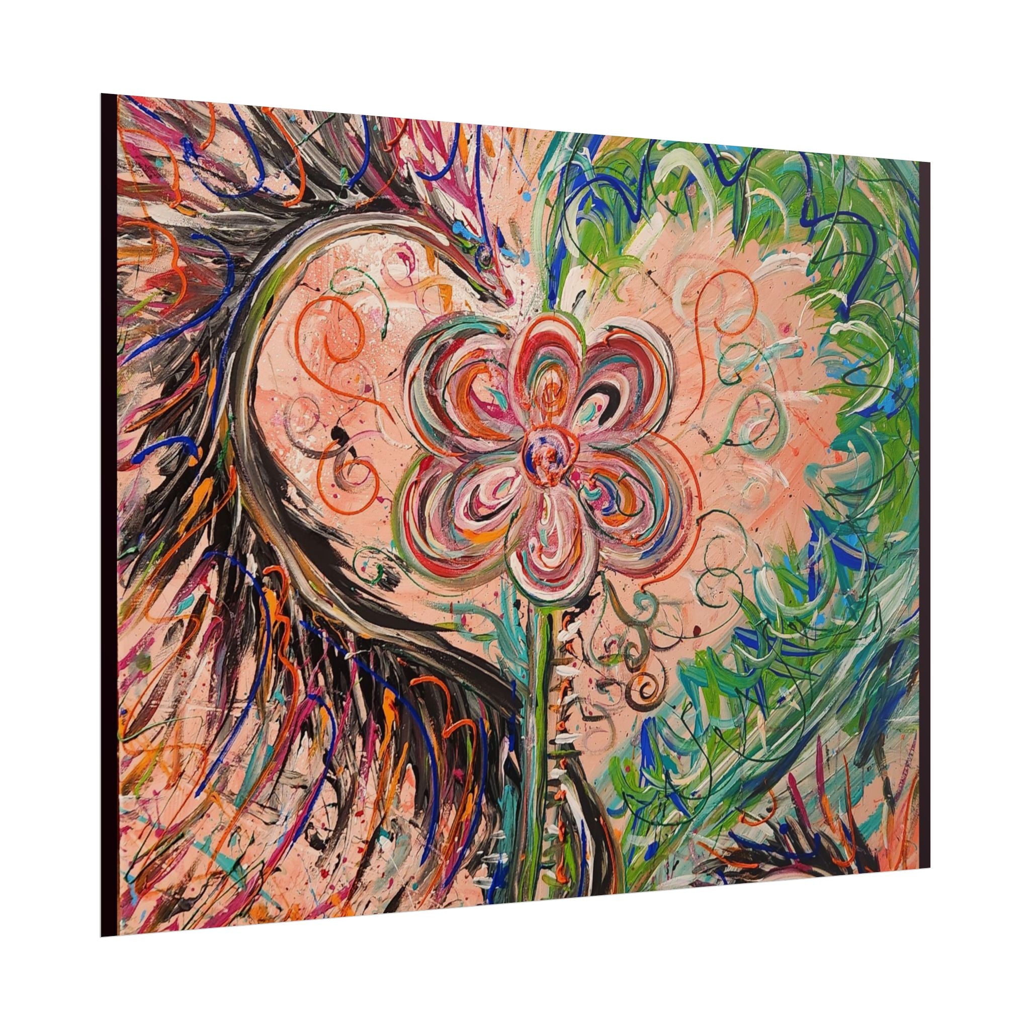 Dragon Abstract Floral Heart Poster — Colorful Swirl Flower Art Print (Rolled Poster)