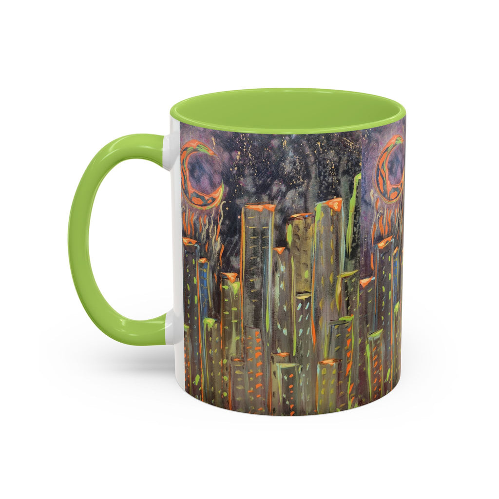 Cityscape Night Coffee Mug — Neon Skyline Art Accent Mug