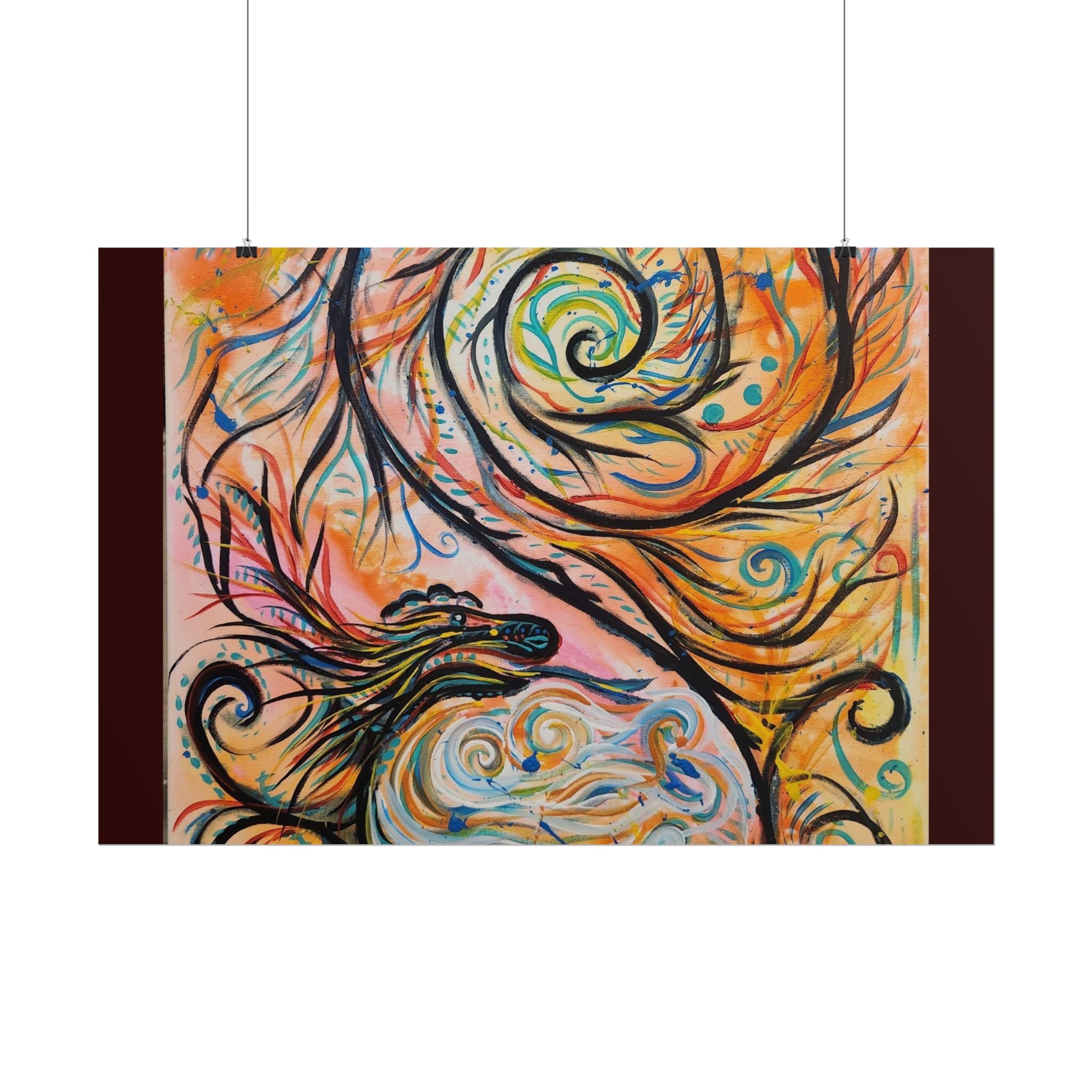 Abstract Spiral Dragon Art Poster – Colorful Swirl Wall Print