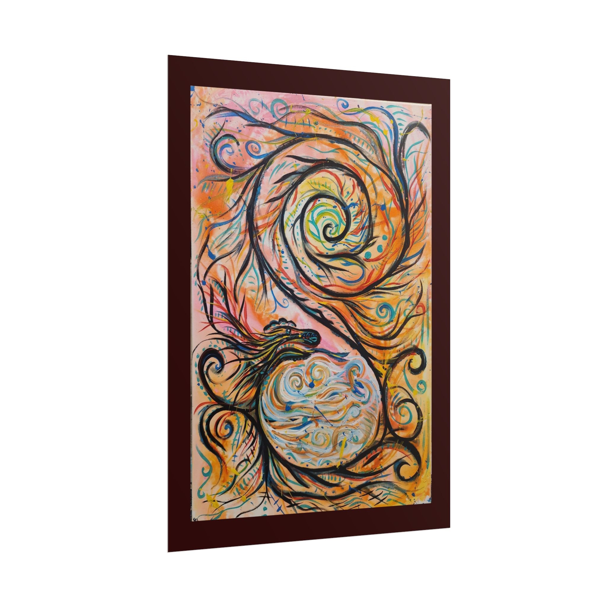 Abstract Spiral Dragon Art Poster – Colorful Swirl Wall Print