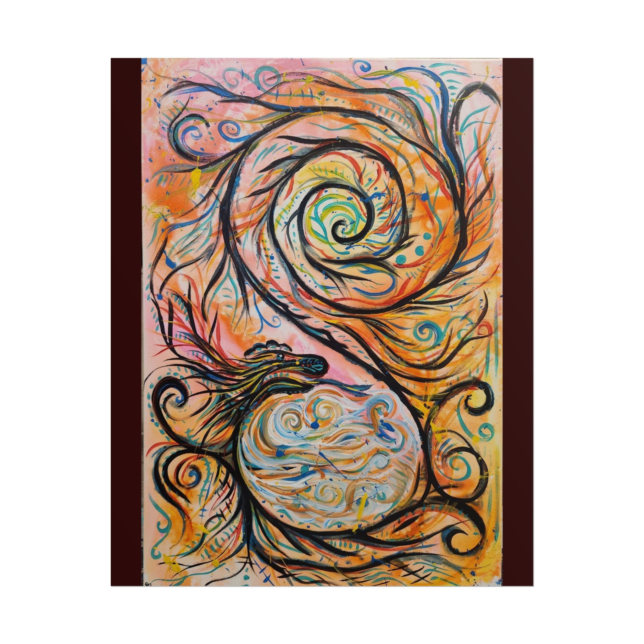 Abstract Spiral Dragon Art Poster – Colorful Swirl Wall Print