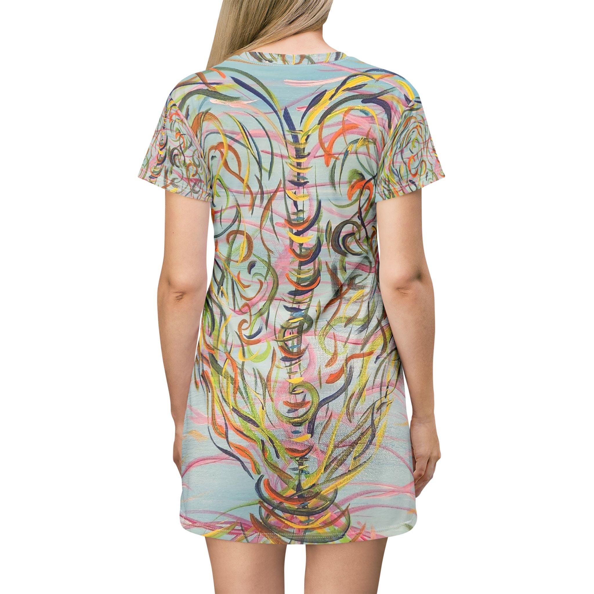 Knotted Boho Floral Swirl T-Shirt Dress — Pastel Abstract All-Over Print