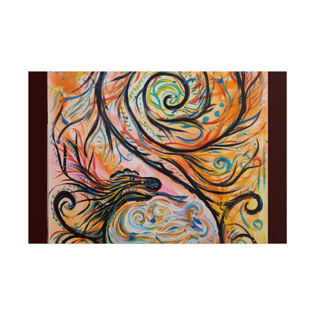 Abstract Spiral Dragon Art Poster – Colorful Swirl Wall Print