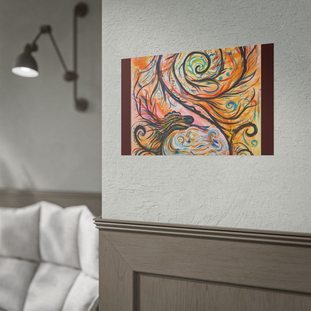 Abstract Spiral Dragon Art Poster – Colorful Swirl Wall Print