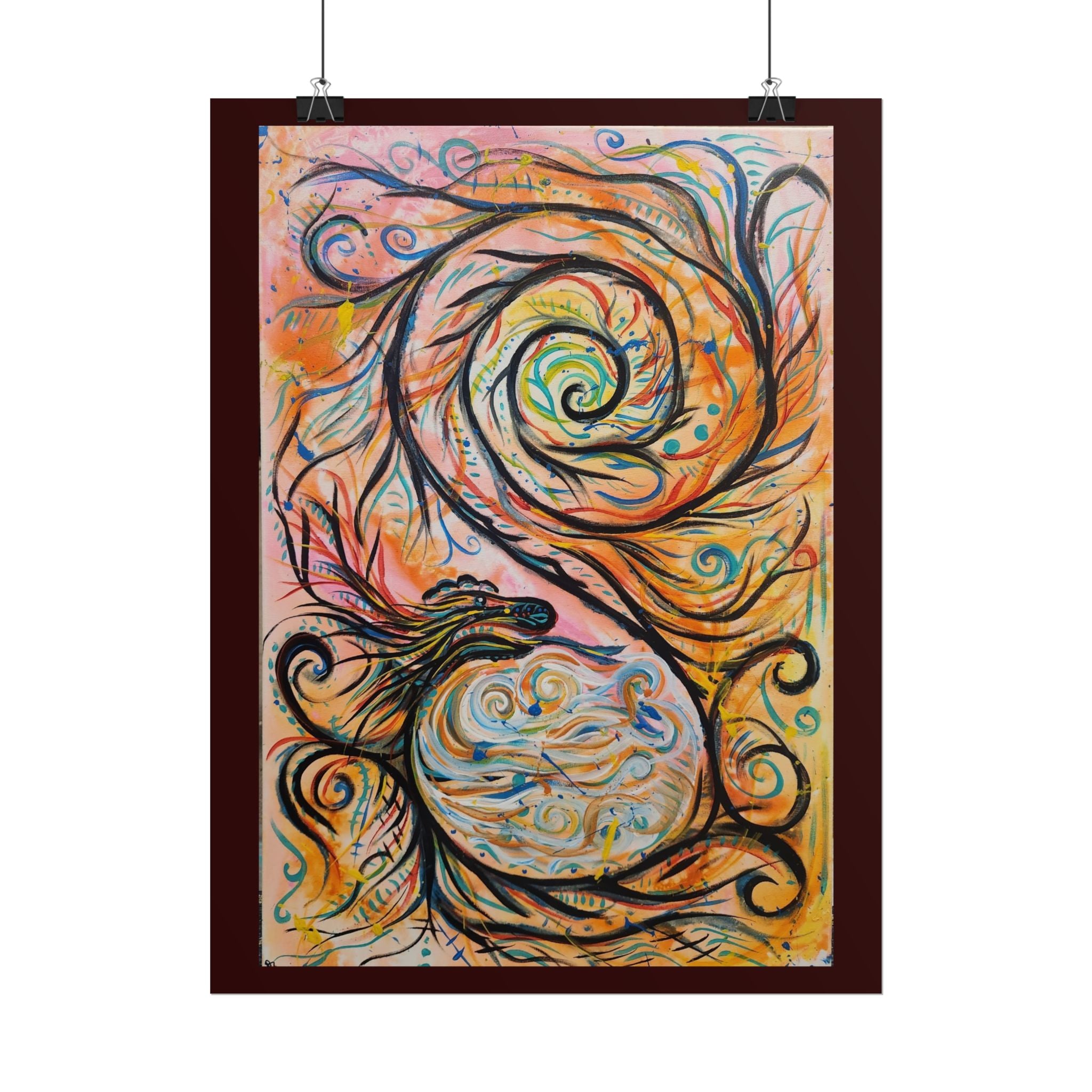Abstract Spiral Dragon Art Poster – Colorful Swirl Wall Print