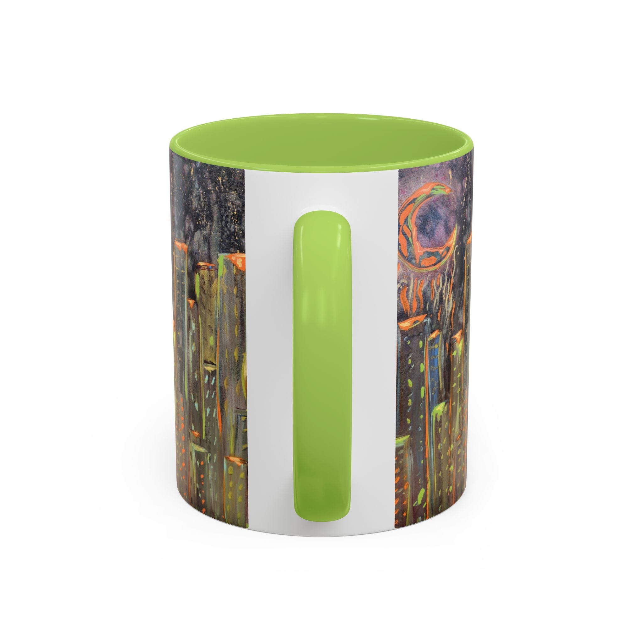 Cityscape Night Coffee Mug — Neon Skyline Art Accent Mug