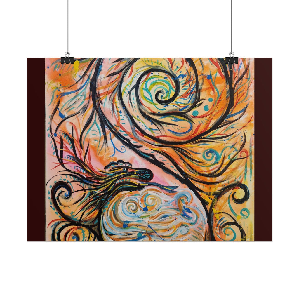 Abstract Spiral Dragon Art Poster – Colorful Swirl Wall Print