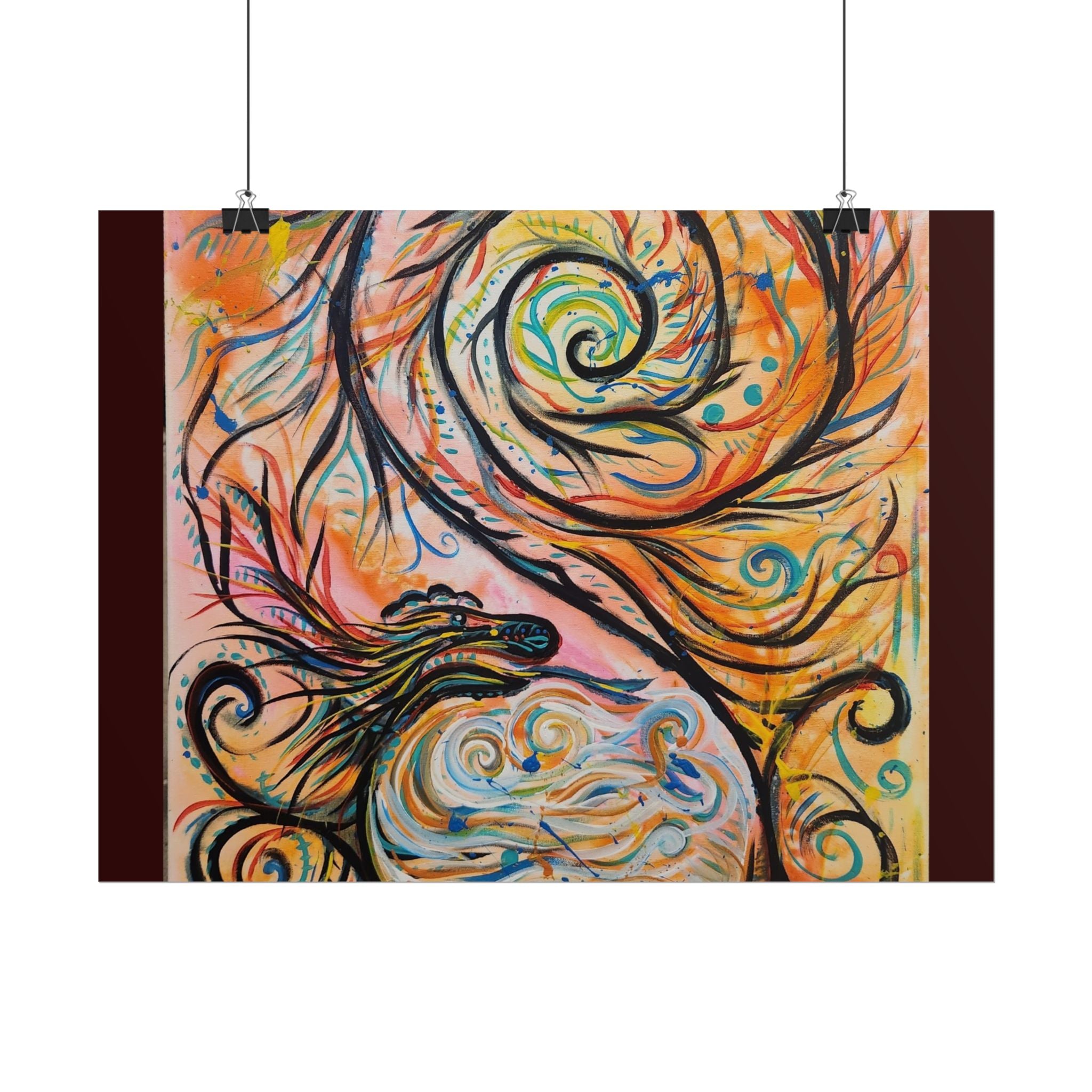 Abstract Spiral Dragon Art Poster – Colorful Swirl Wall Print