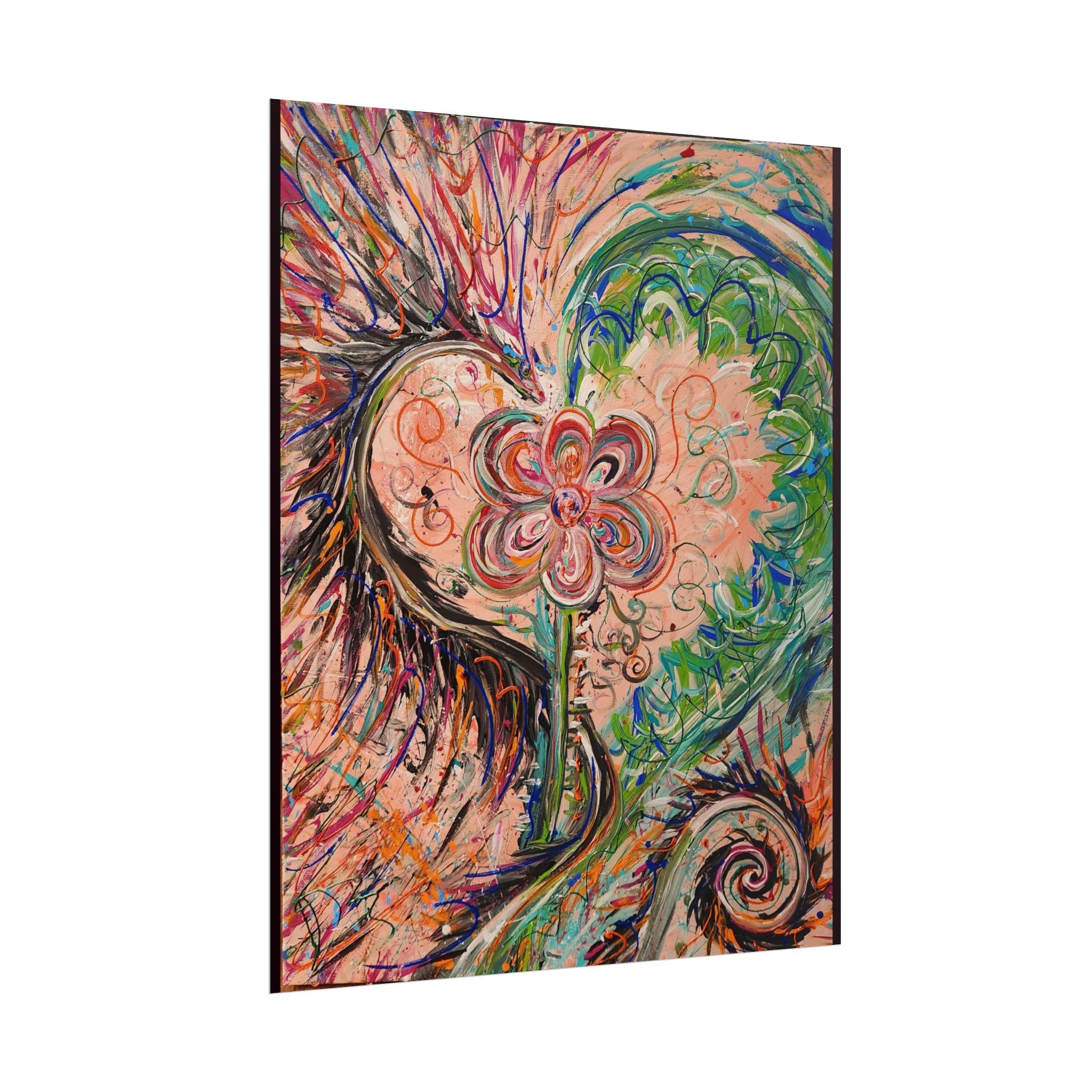 Dragon Abstract Floral Heart Poster — Colorful Swirl Flower Art Print (Rolled Poster)