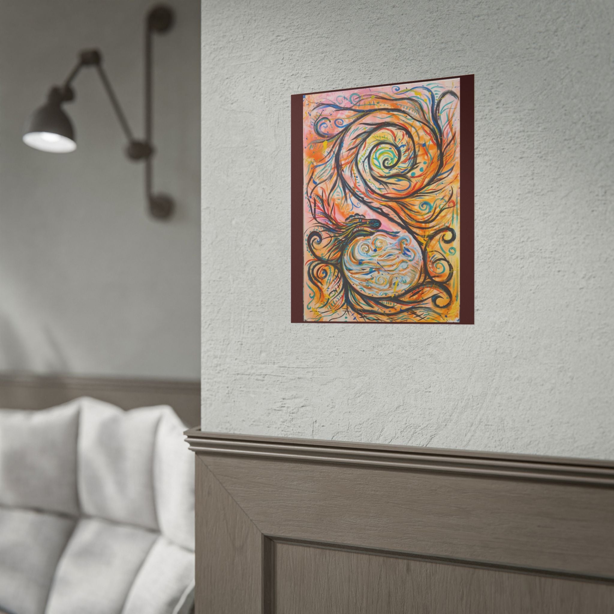 Abstract Spiral Dragon Art Poster – Colorful Swirl Wall Print
