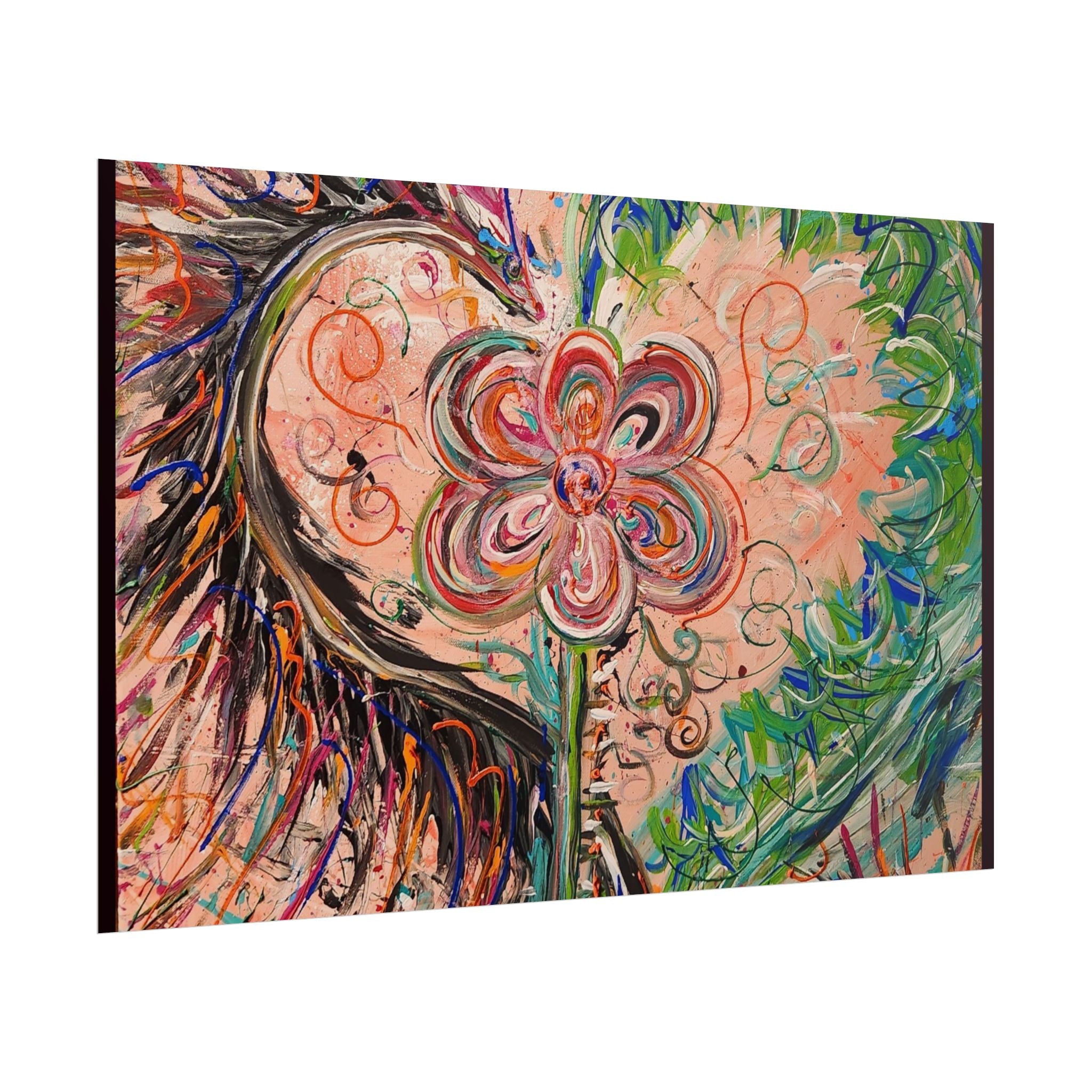 Dragon Abstract Floral Heart Poster — Colorful Swirl Flower Art Print (Rolled Poster)