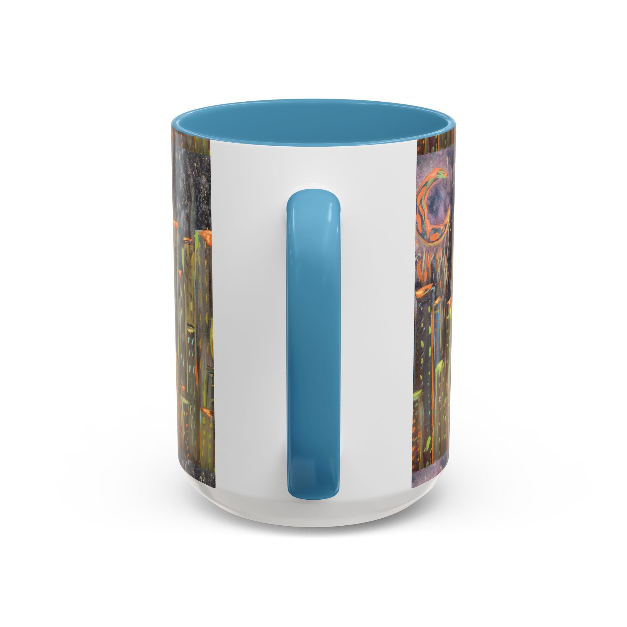 Cityscape Night Coffee Mug — Neon Skyline Art Accent Mug