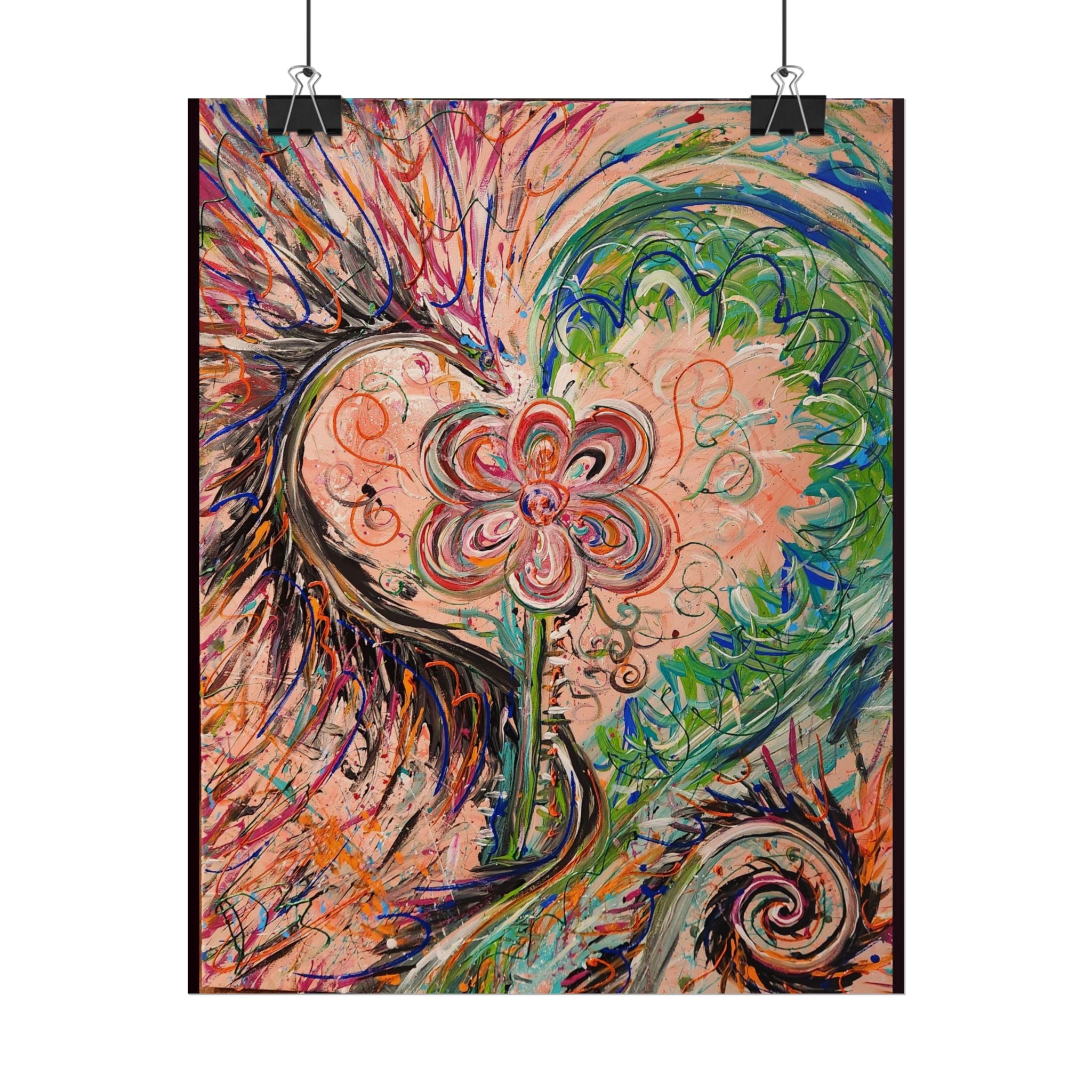Dragon Abstract Floral Heart Poster — Colorful Swirl Flower Art Print (Rolled Poster)
