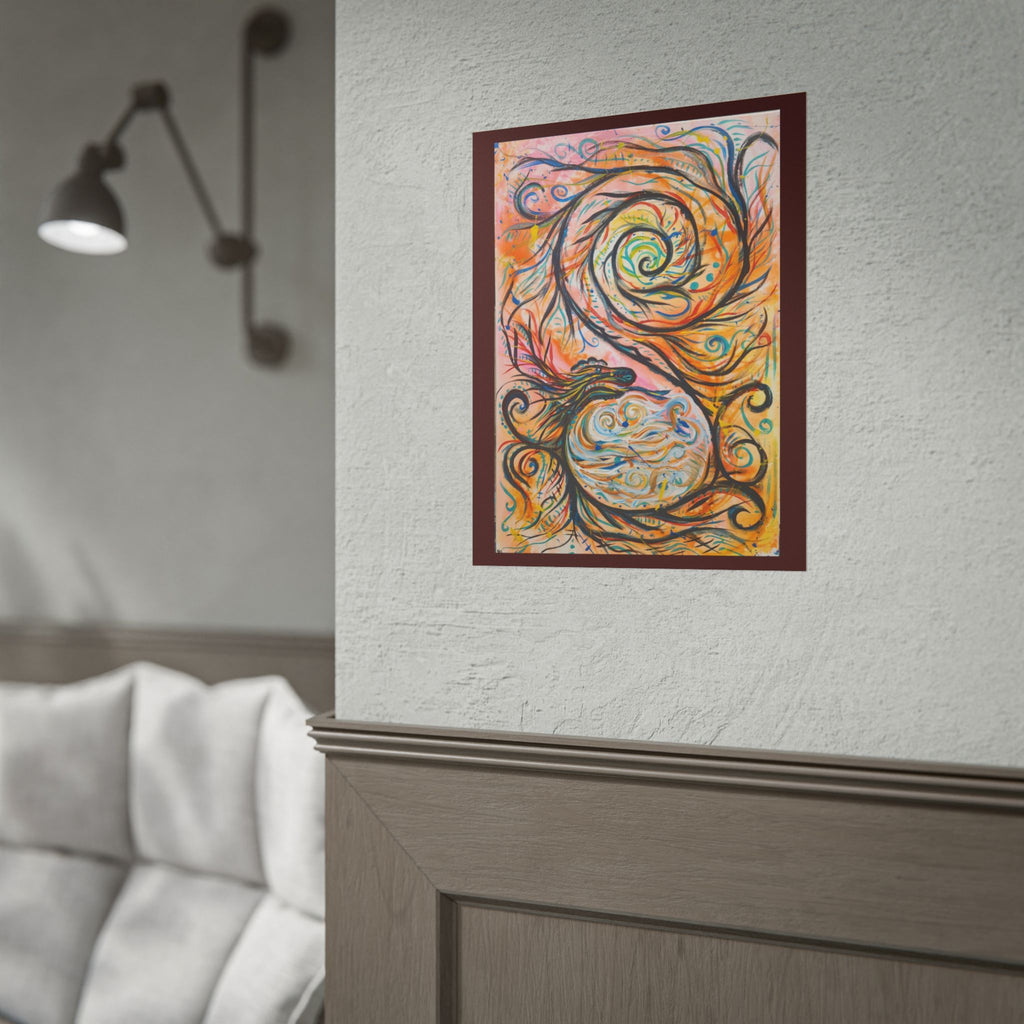 Abstract Spiral Dragon Art Poster – Colorful Swirl Wall Print