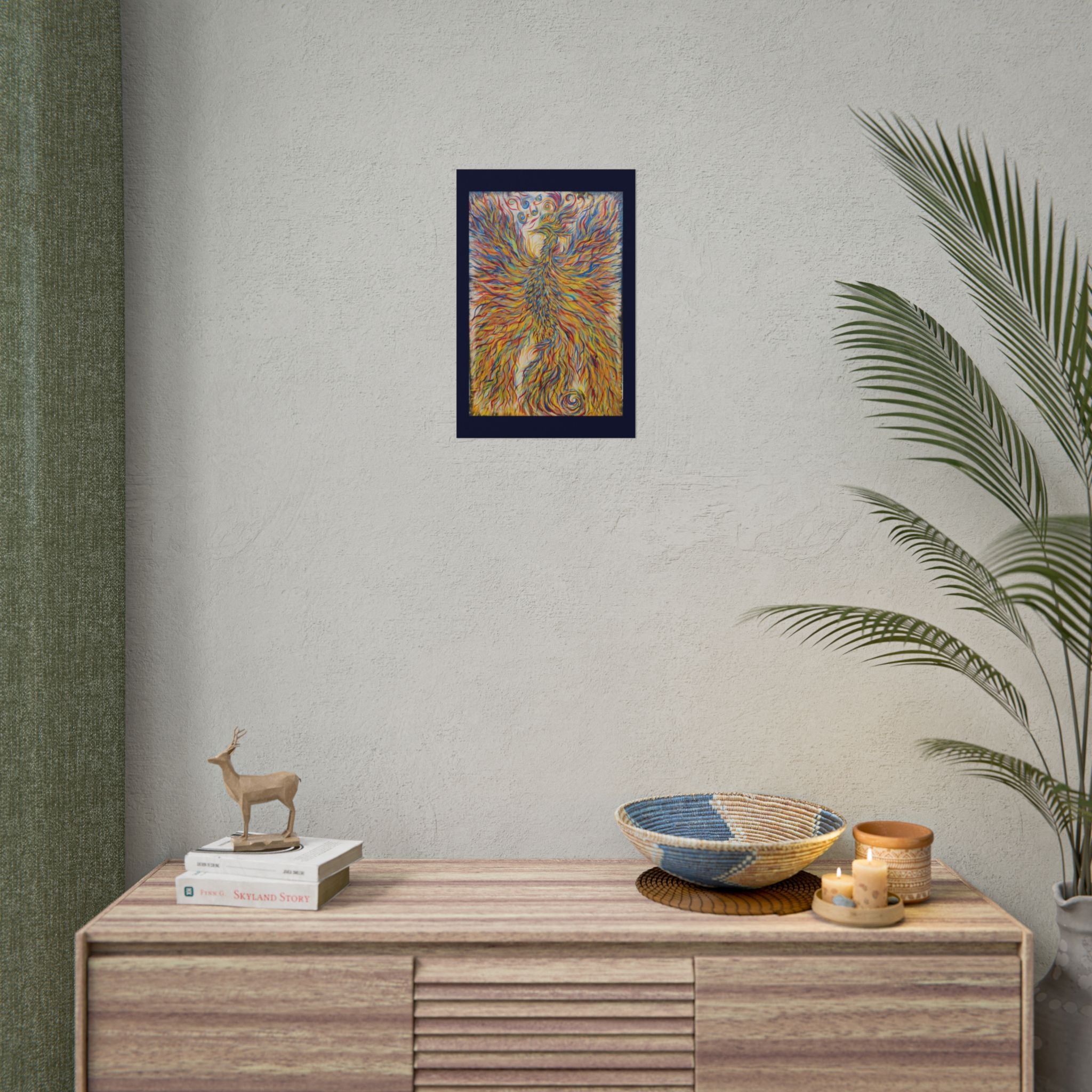 Abstract Phoenix Art Poster — Colorful Whimsical Wall Print