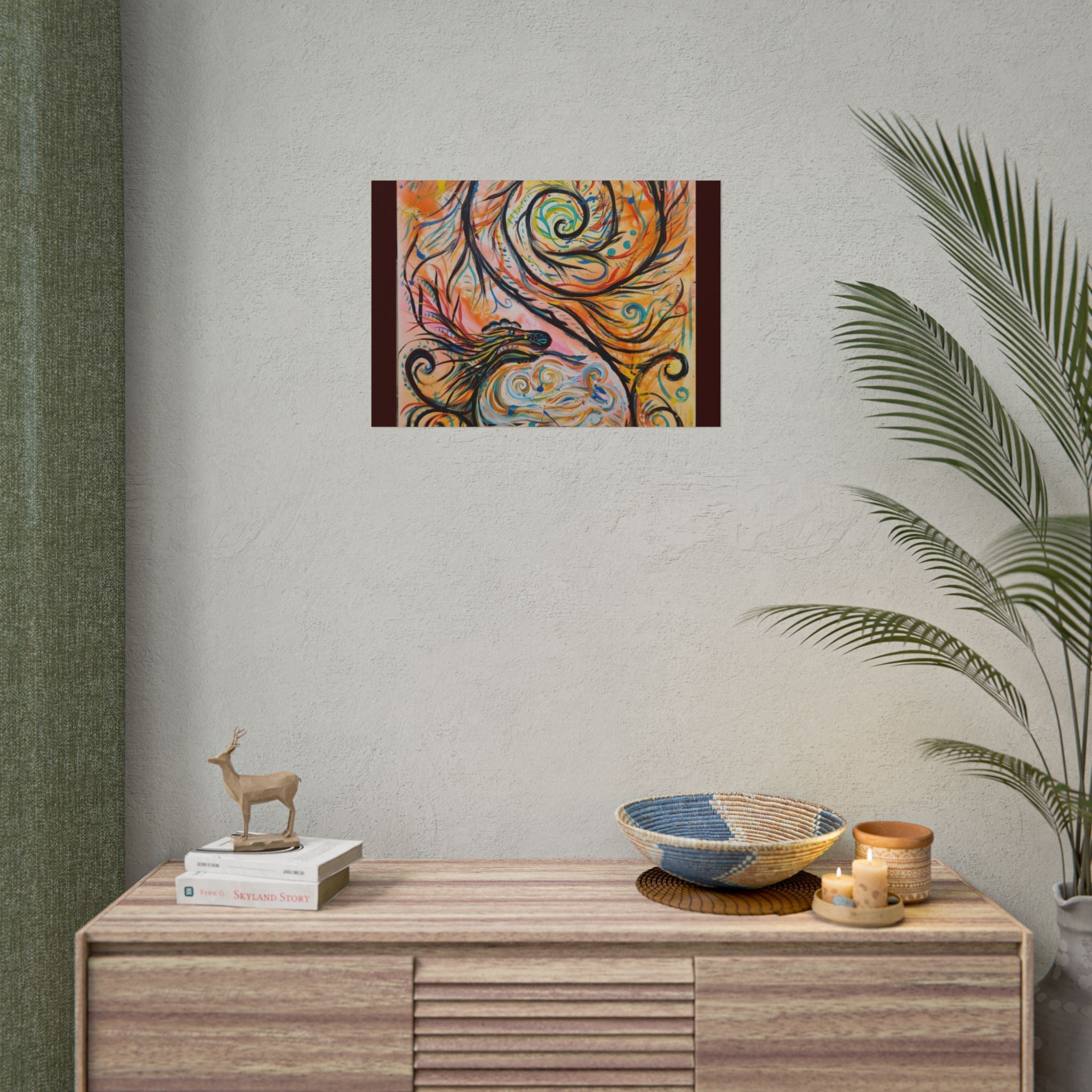 Abstract Spiral Dragon Art Poster – Colorful Swirl Wall Print