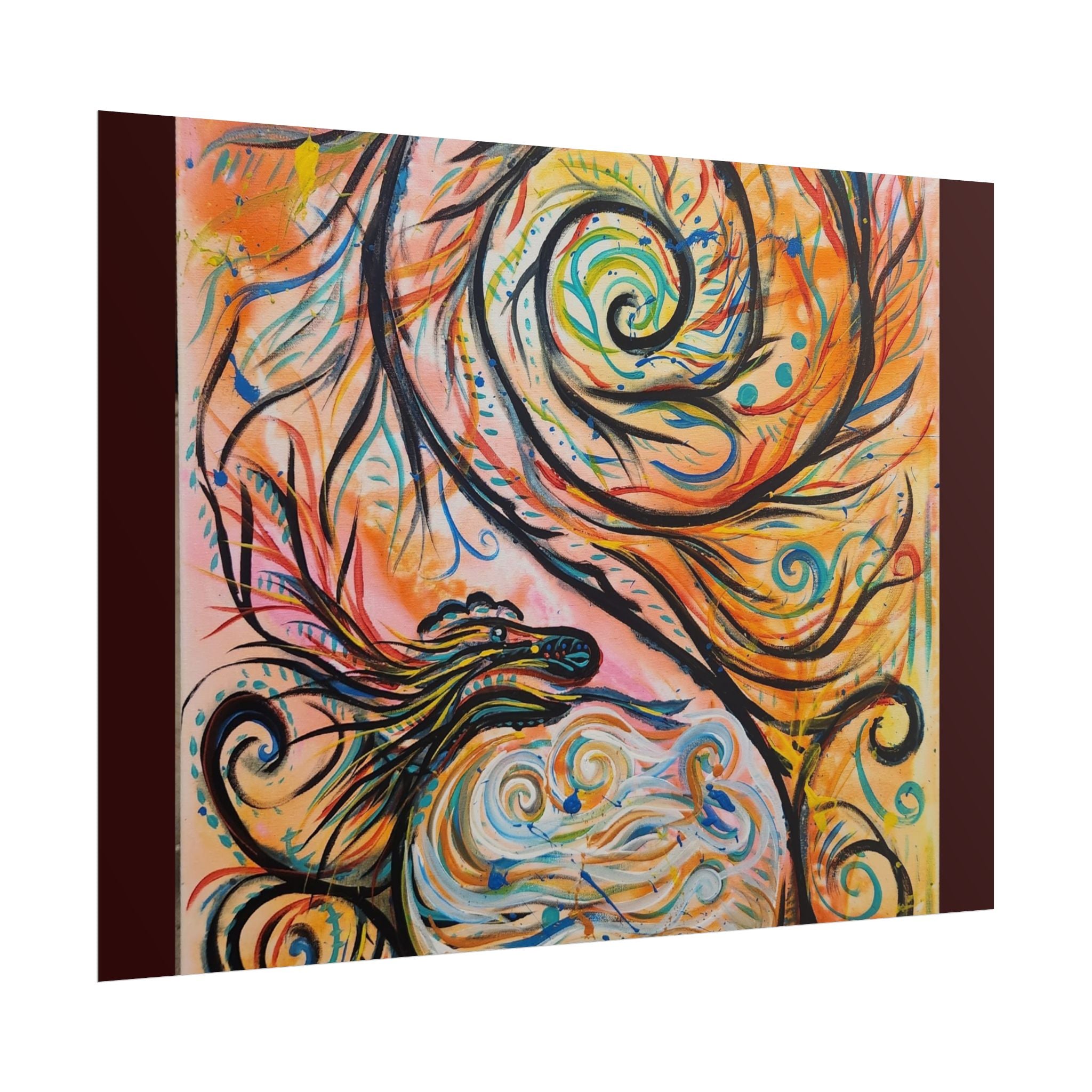 Abstract Spiral Dragon Art Poster – Colorful Swirl Wall Print