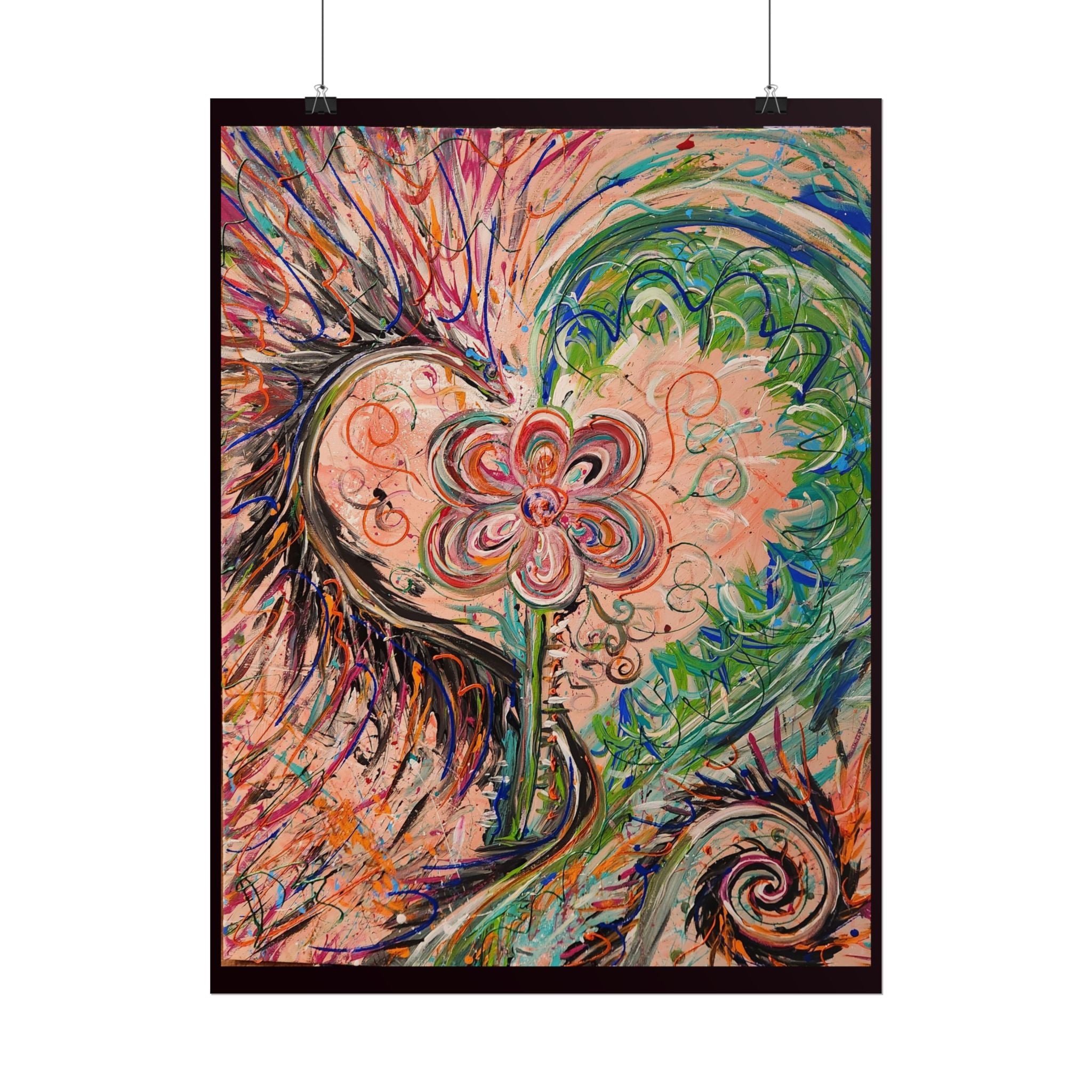 Dragon Abstract Floral Heart Poster — Colorful Swirl Flower Art Print (Rolled Poster)