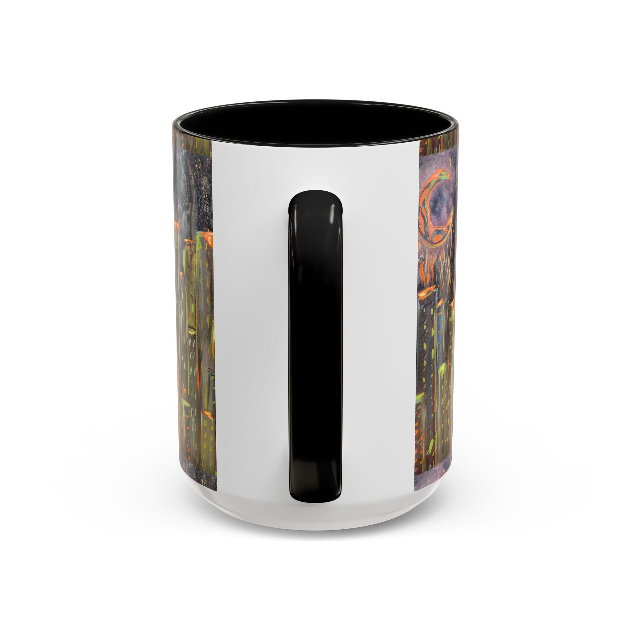 Cityscape Night Coffee Mug — Neon Skyline Art Accent Mug